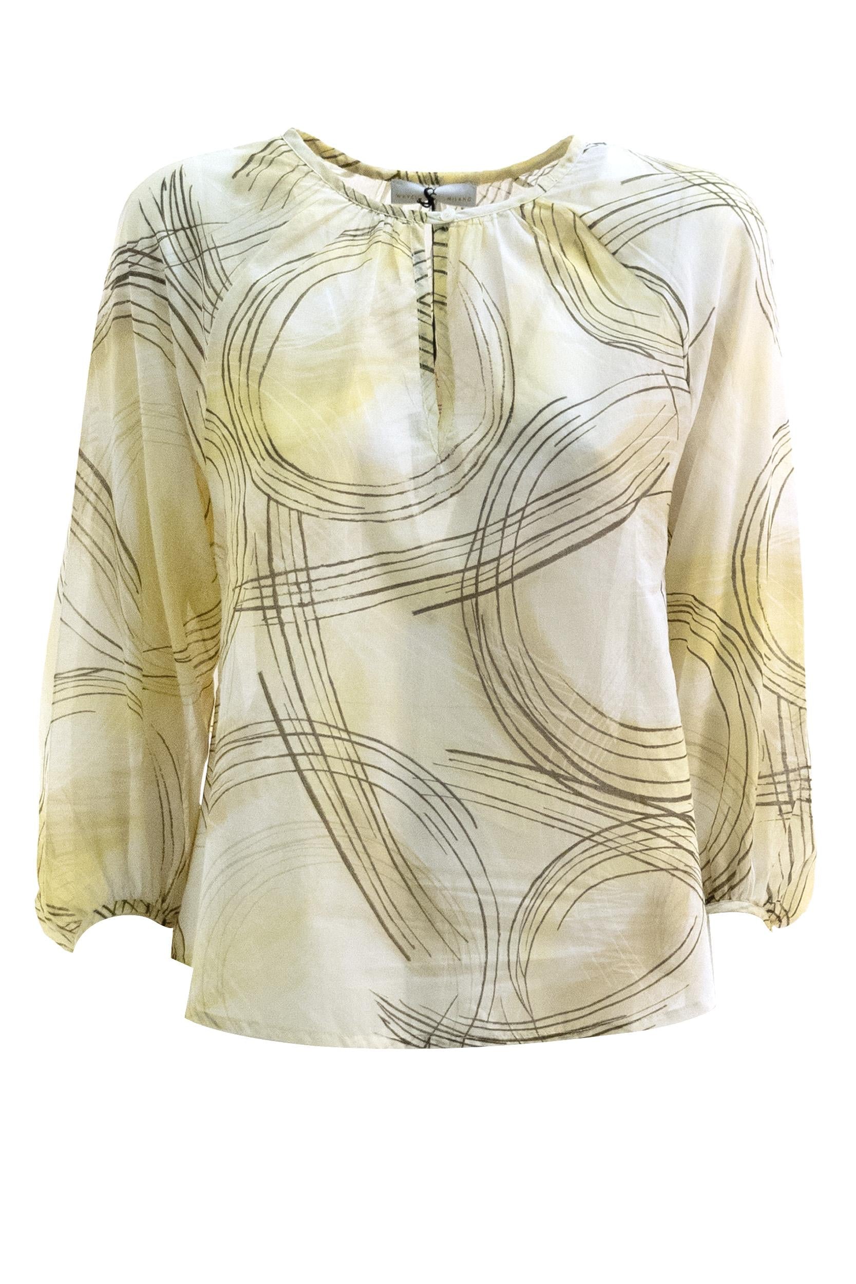Blusa in cotone con motivo astratto di colore giallo<BR/> WH 1513 5043 WHY CI 