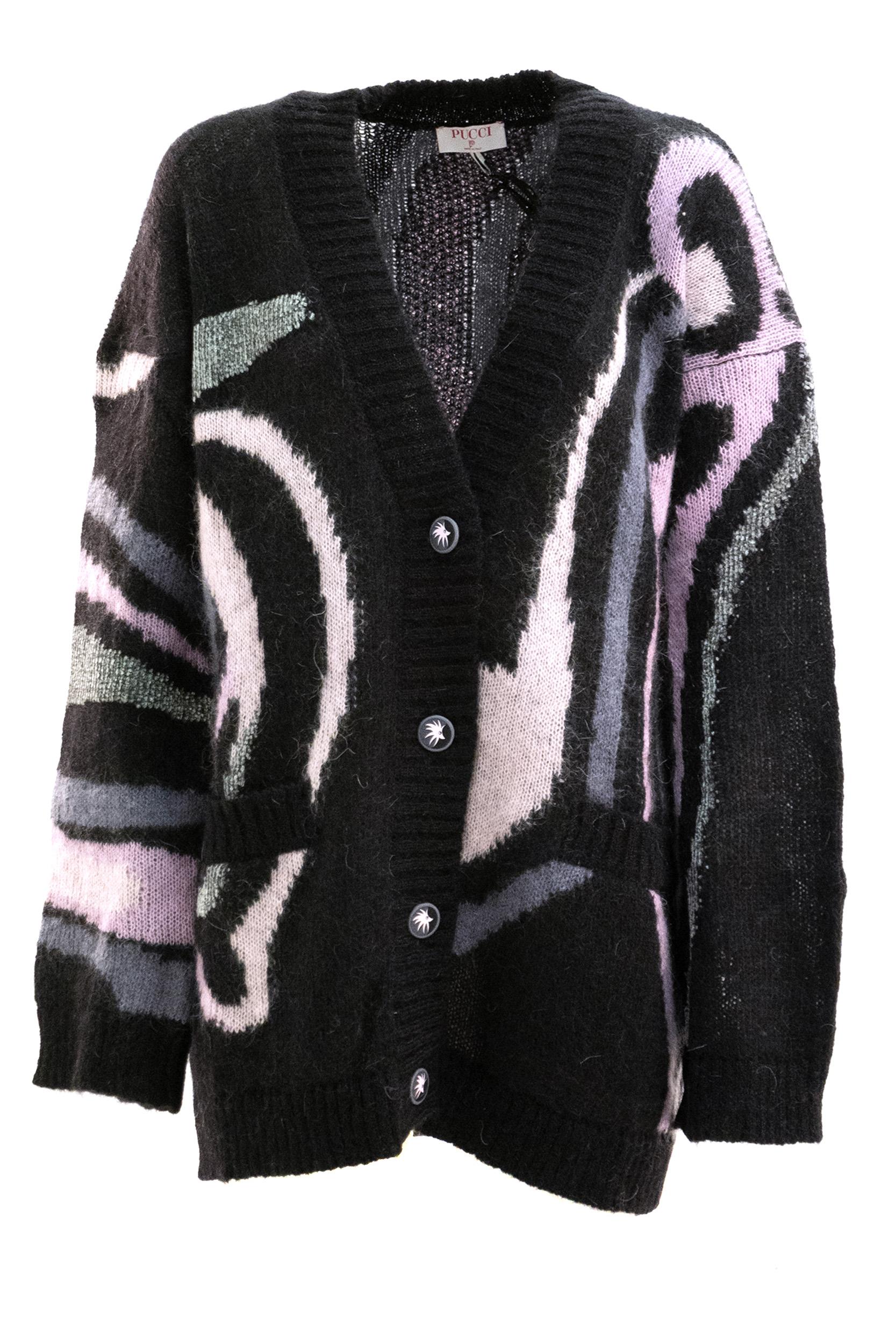Cardigan in mohair  con motivo geometrico multicolore<BR/> 5UKQ81 5U967 002 EMILIO PUCCI 