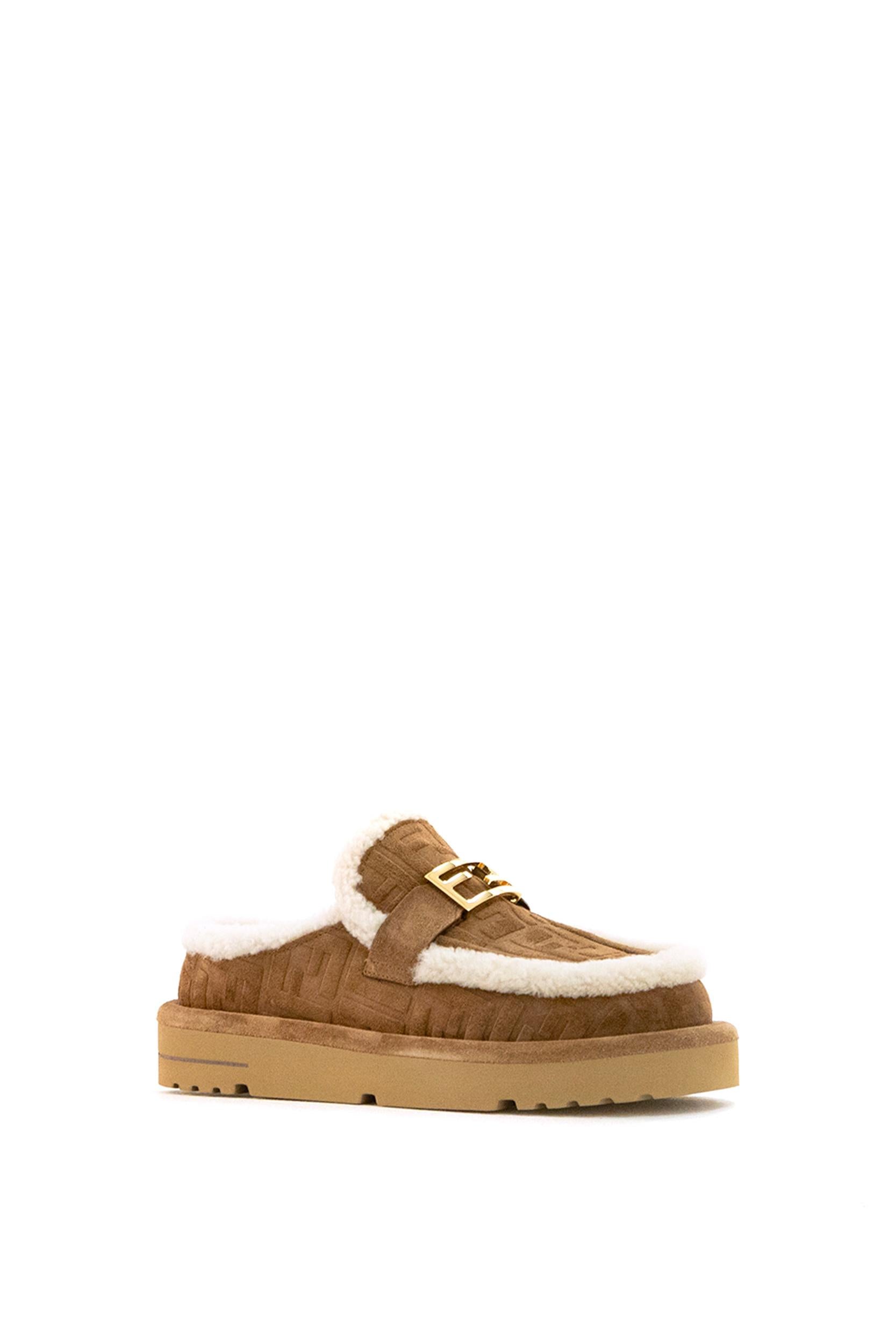 Sabot in suede FF marrone e montone<BR/> 8R8777 ASA1 F0C23 FENDI 