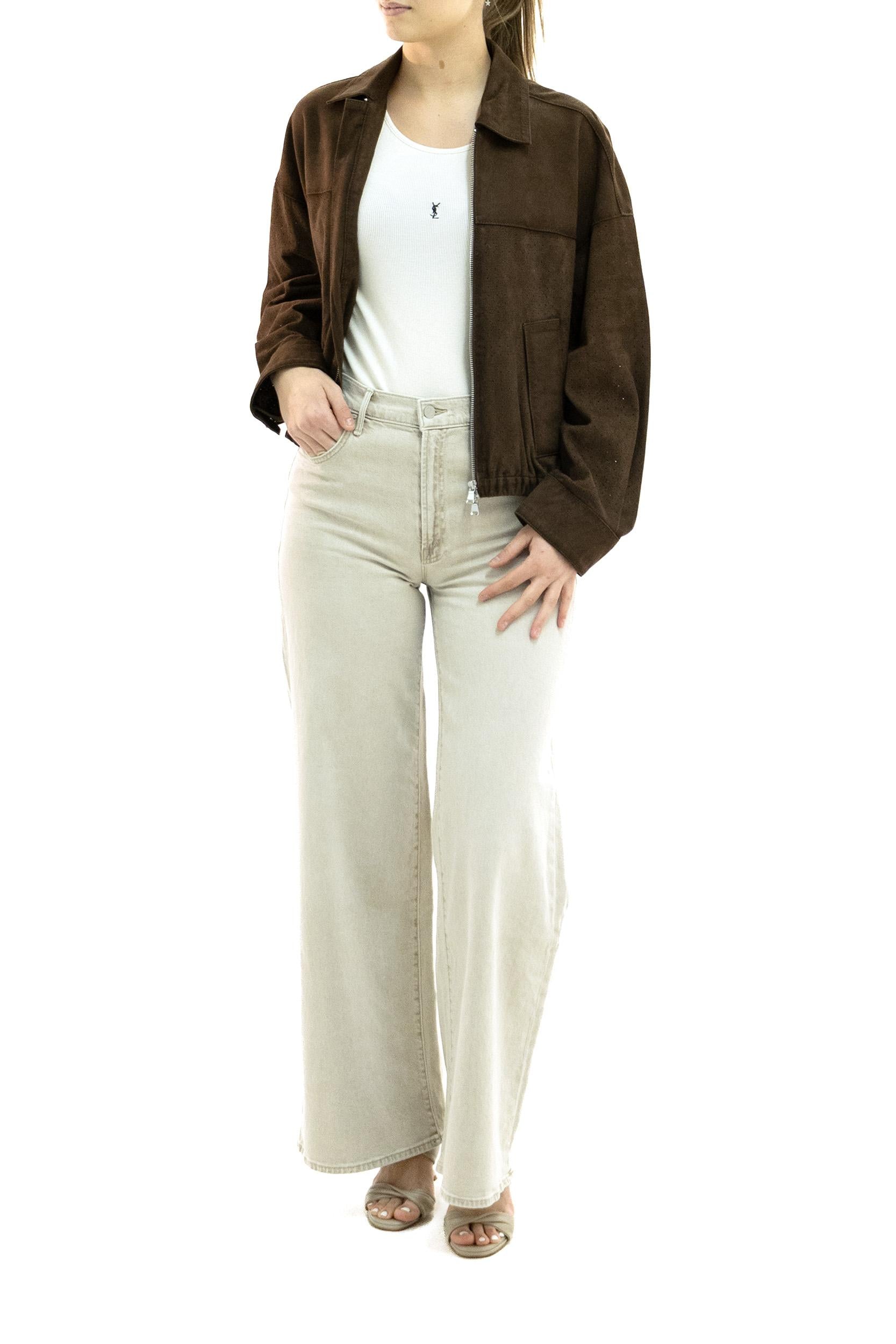 Giacca traforata in suede di colore marrone<BR/> BE26-7957/PERF BLS B360 BULLY 