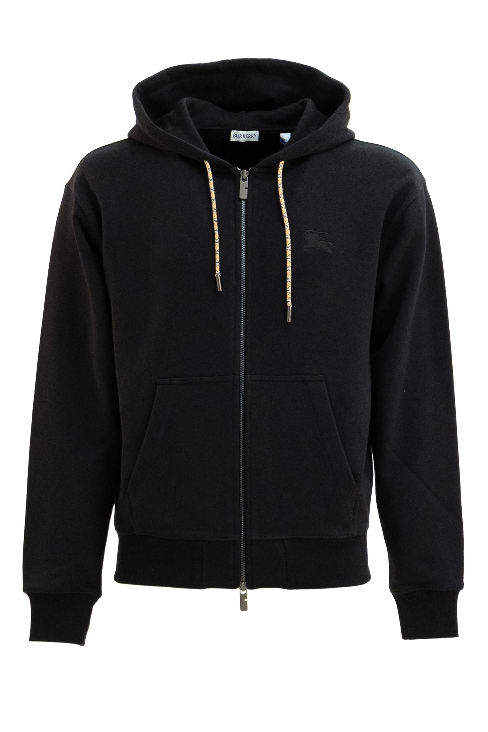 Felpa con capuccio in cotone di colore nero<BR/> 8119052 BLACK BURBERRY 