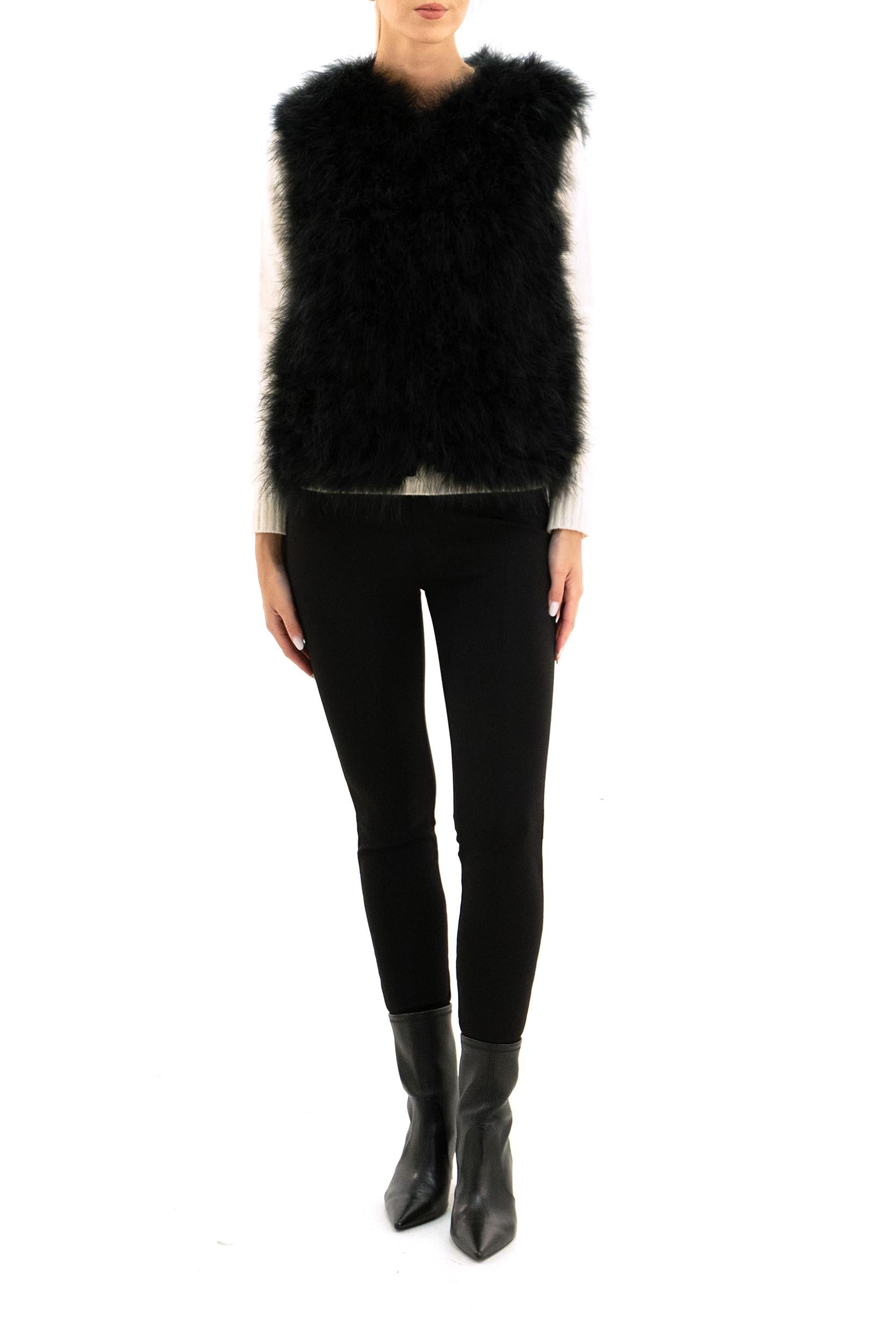 YVES SALOMON Gilet in piuma color nero<BR/> 23WAG15355PLUX C99 YVES SALOMON 