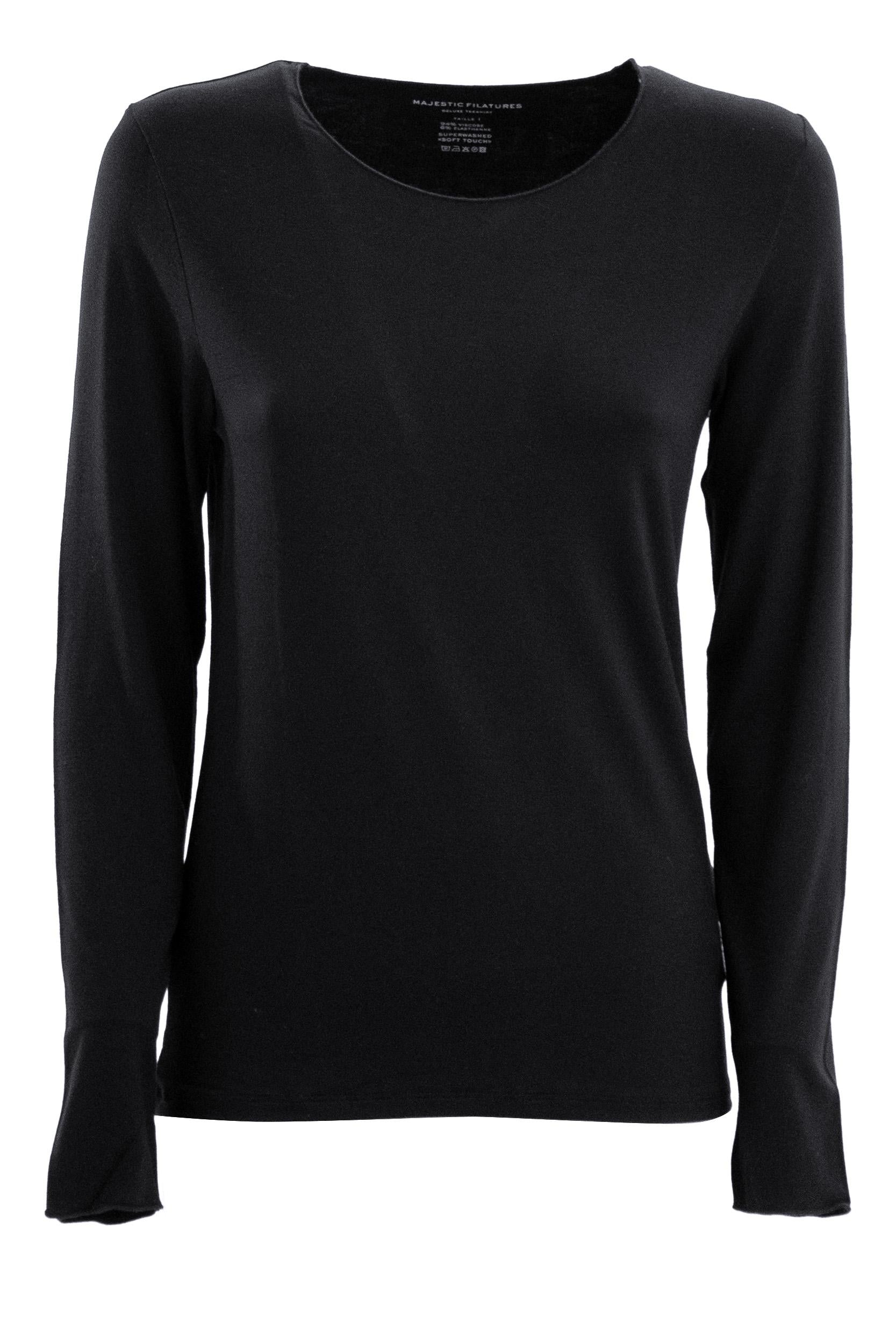 T-shirt in viscosa di colore nero<BR/> E26M001-FTS002 002 MAJESTIC 