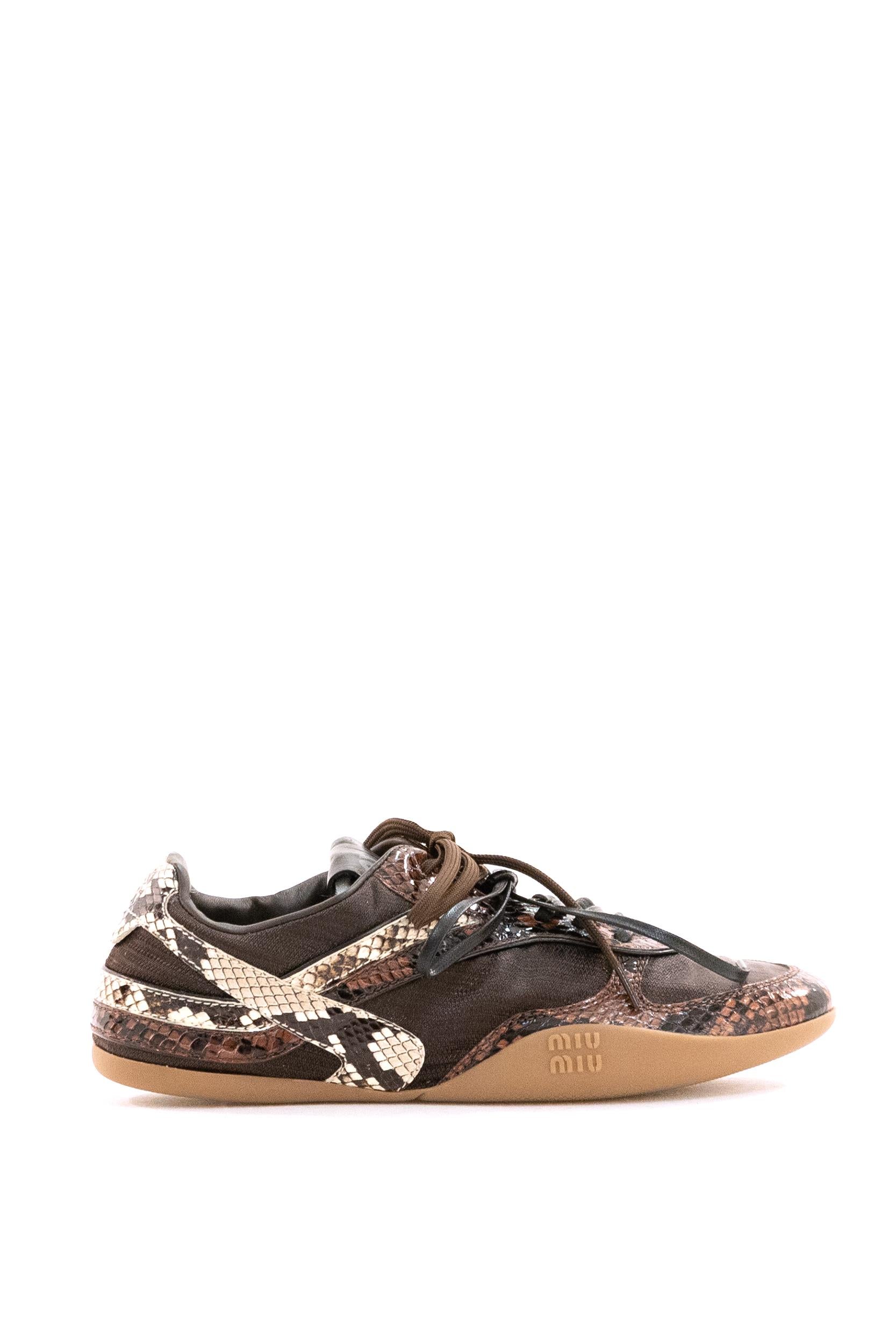 Sneakers Gymnasium in tessuto tecnico e Ayers stampa pitone<BR/> 5E428E F B005 3ZL4 F0Q70 MIU MIU 