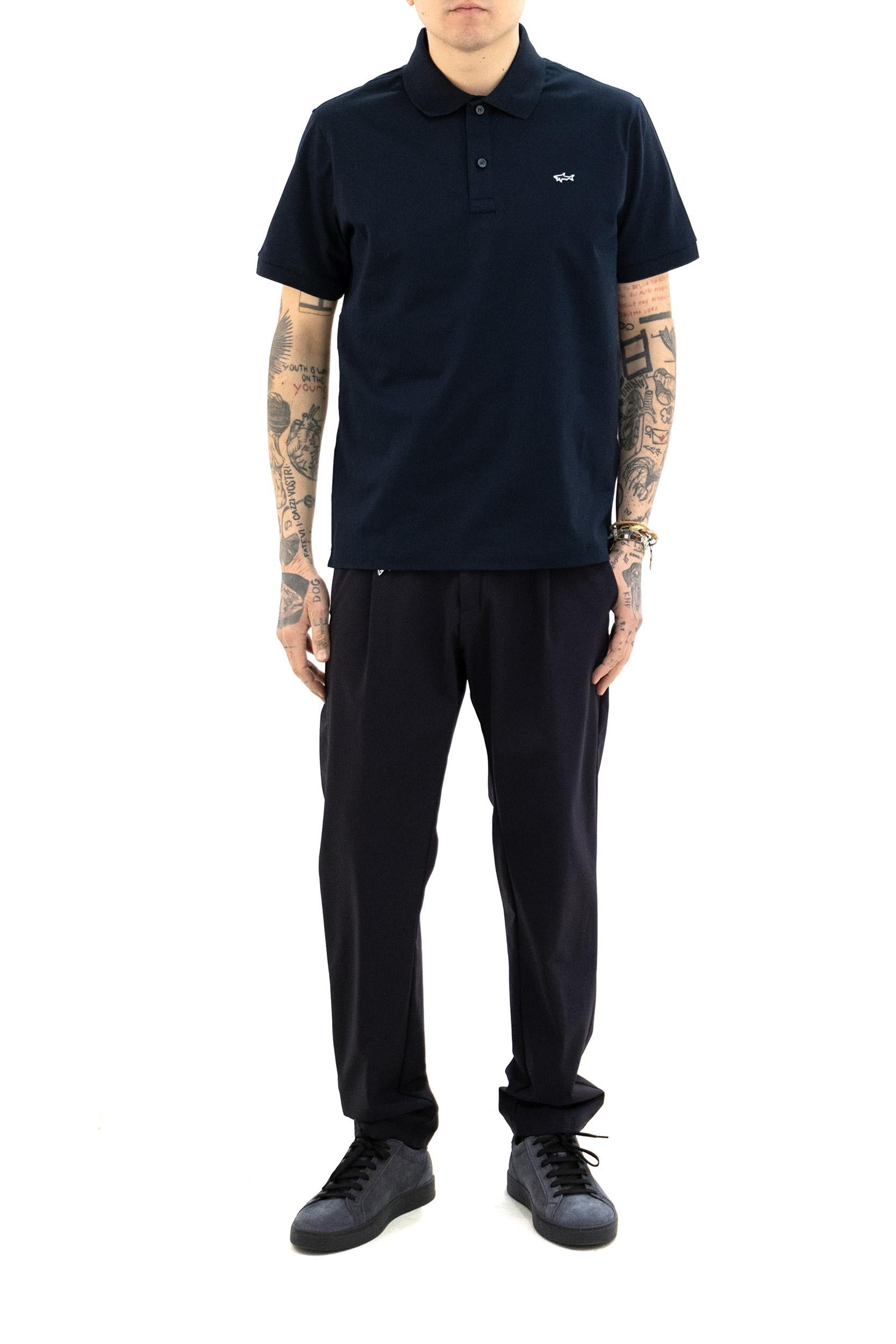 Polo in piqué di cotone di colore blu scuro<BR/> 99311001 013 PAUL & SHARK 