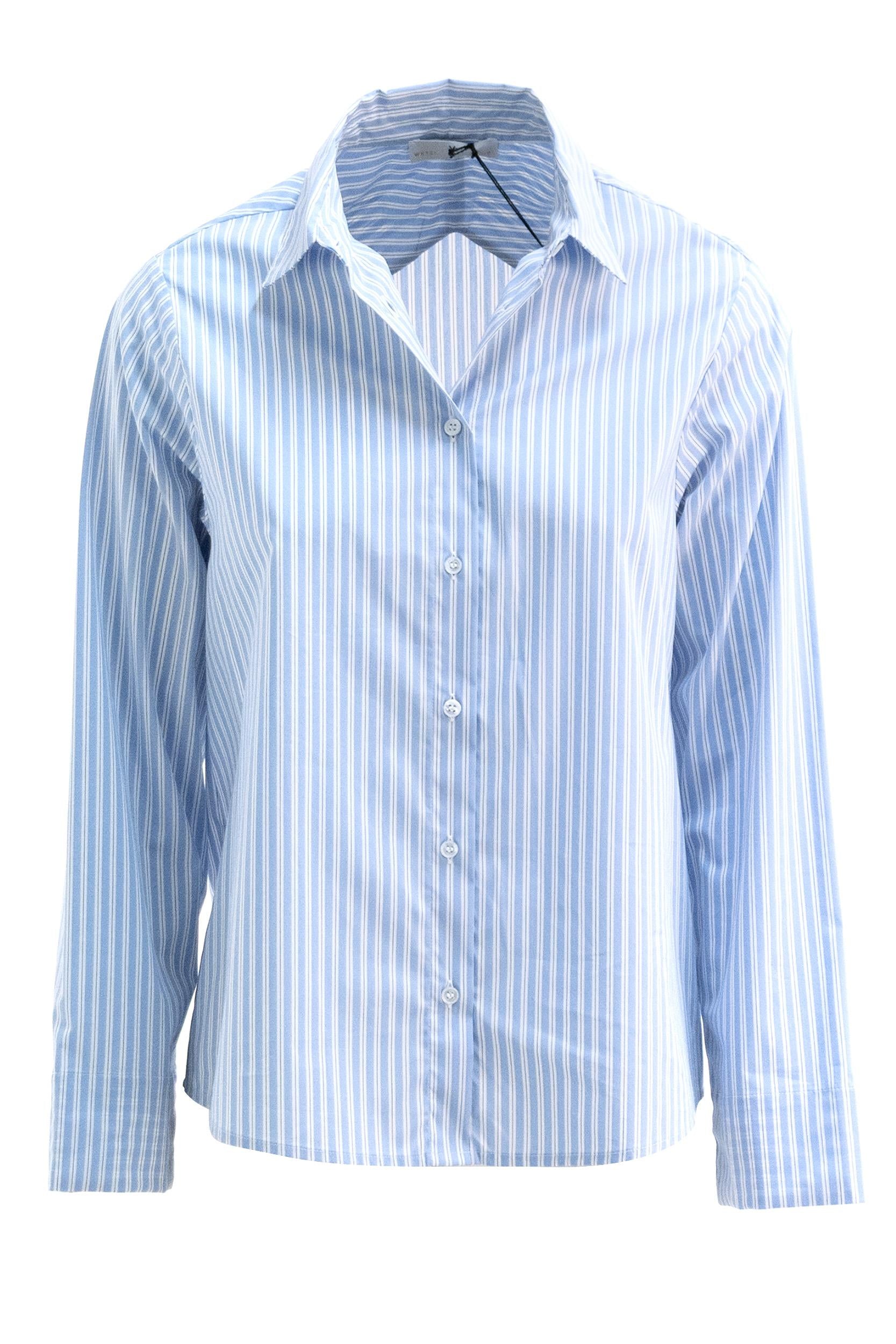 Camicia in cotone a righe di colore bianco e azzurro<BR/> WH 1246 0327 WHY CI 