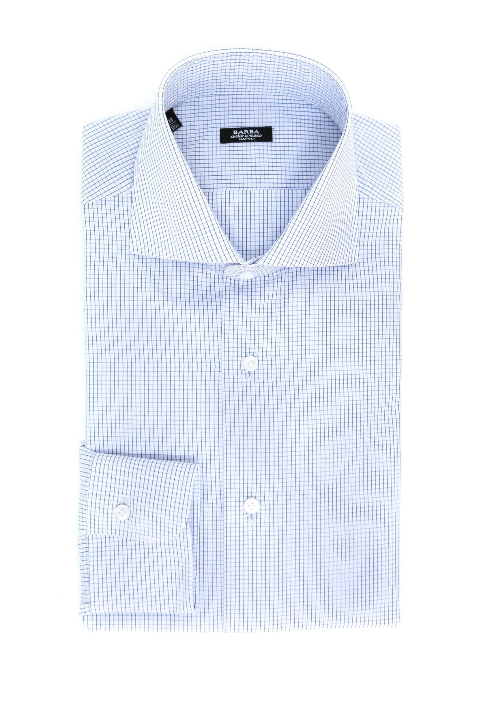 Camicia in cotone a quadri di colore bianco e blu<BR/> I1U13P0154105.U 0001 BARBA 