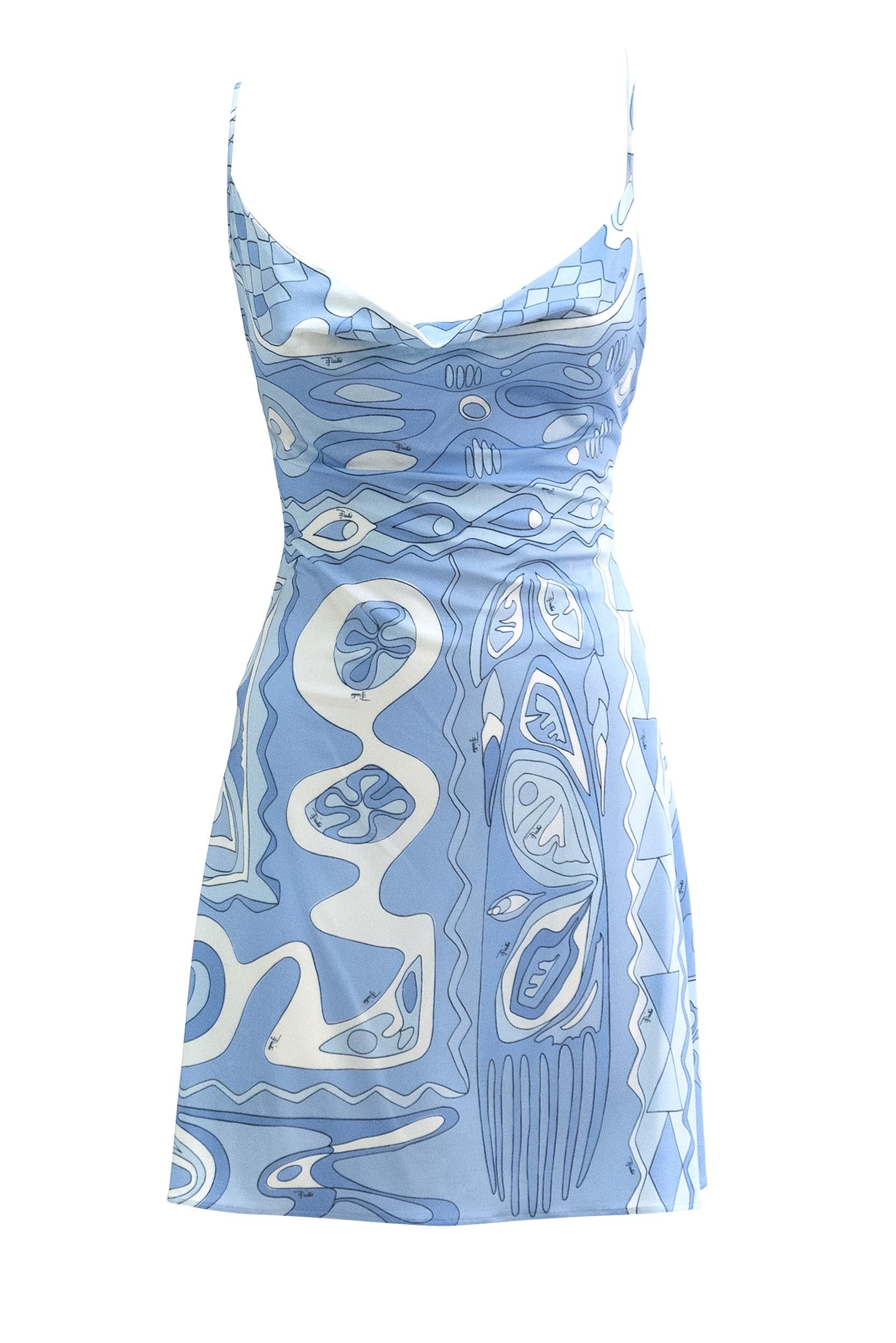 Abito mini in viscosa con stampa Angoli color azzurro<BR/> 6HJG37 6H787 060 EMILIO PUCCI 