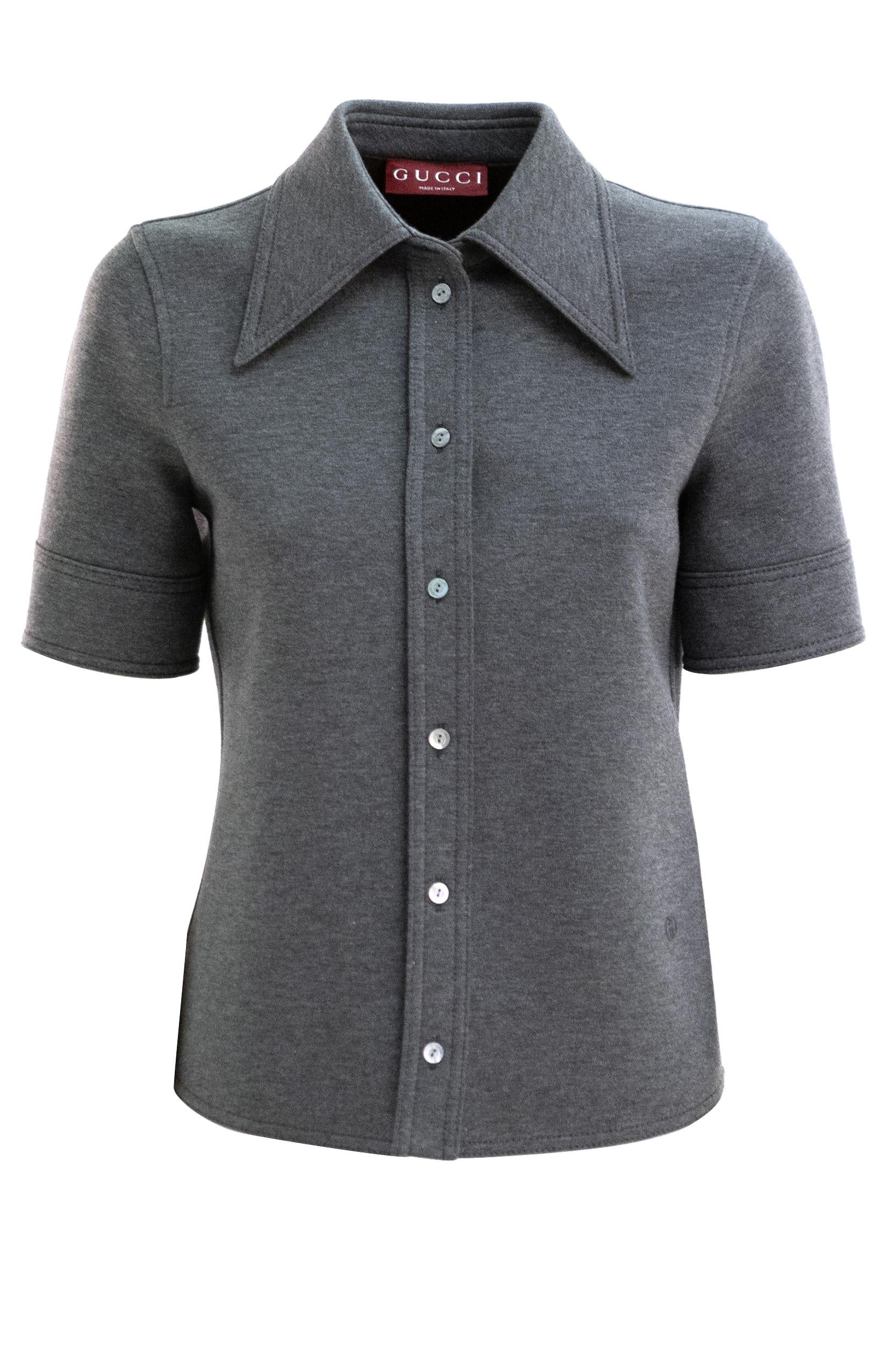 Camicia in jersey di cotone e lana di colore grigio<BR/> 836442 Z7AY9 1088 GUCCI 