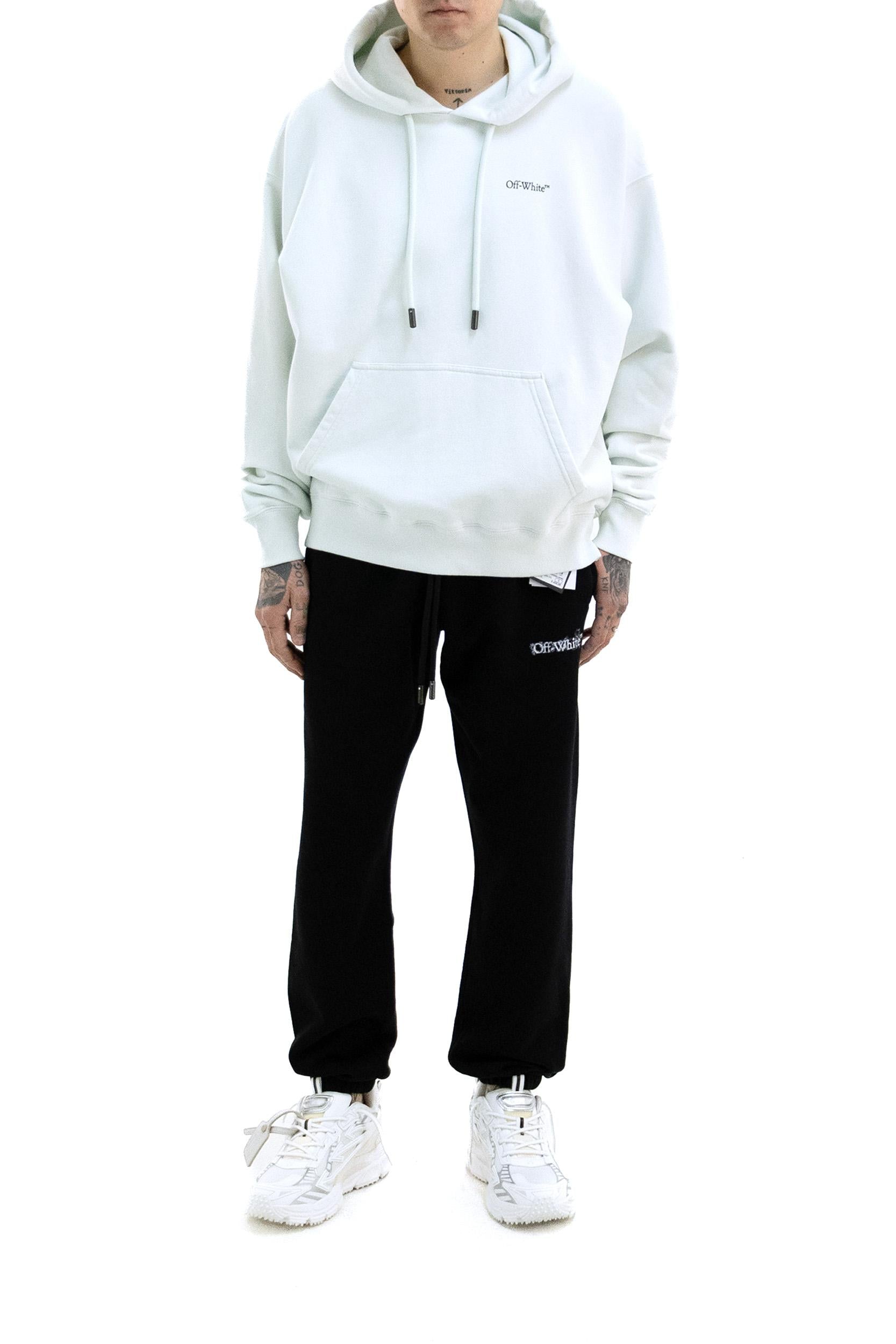 Felpa con cappuccio in cotone di colore verde acqua<BR/> 44MBB085S26F00A332 BLUEWASH OFF WHITE 