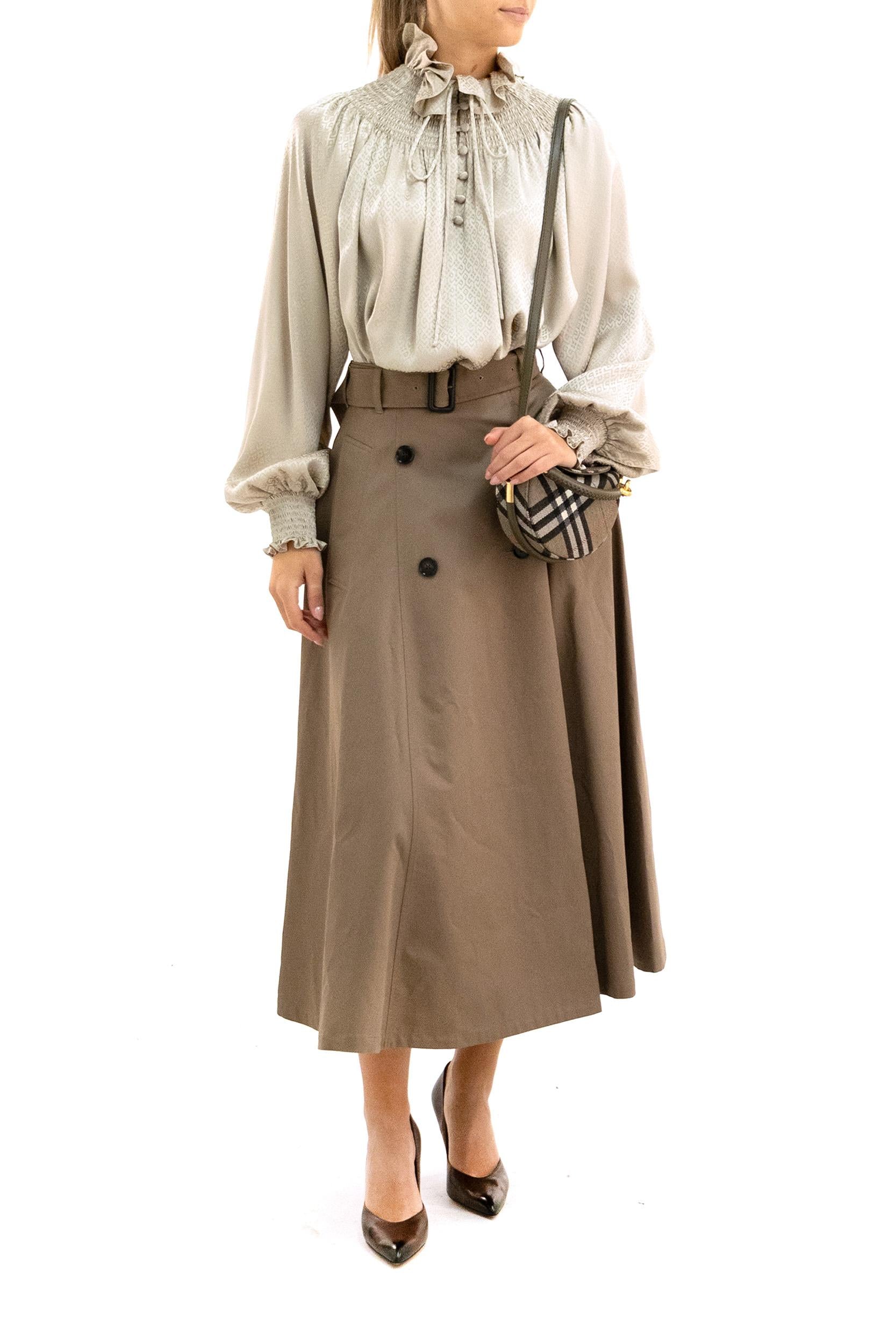 Camicia in seta con stampa geometrica color tortora <BR/> 8117061 TAUPE BEIGE BURBERRY 