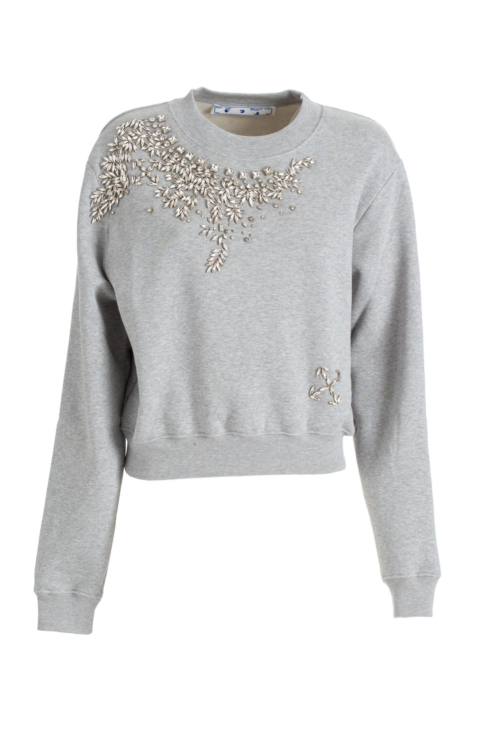 Off-White OWBA061R21JER0010809 Felpa Corta con Decorazione di Swarovski<BR/> OWBA061R21JER001 0809 OFF WHITE 