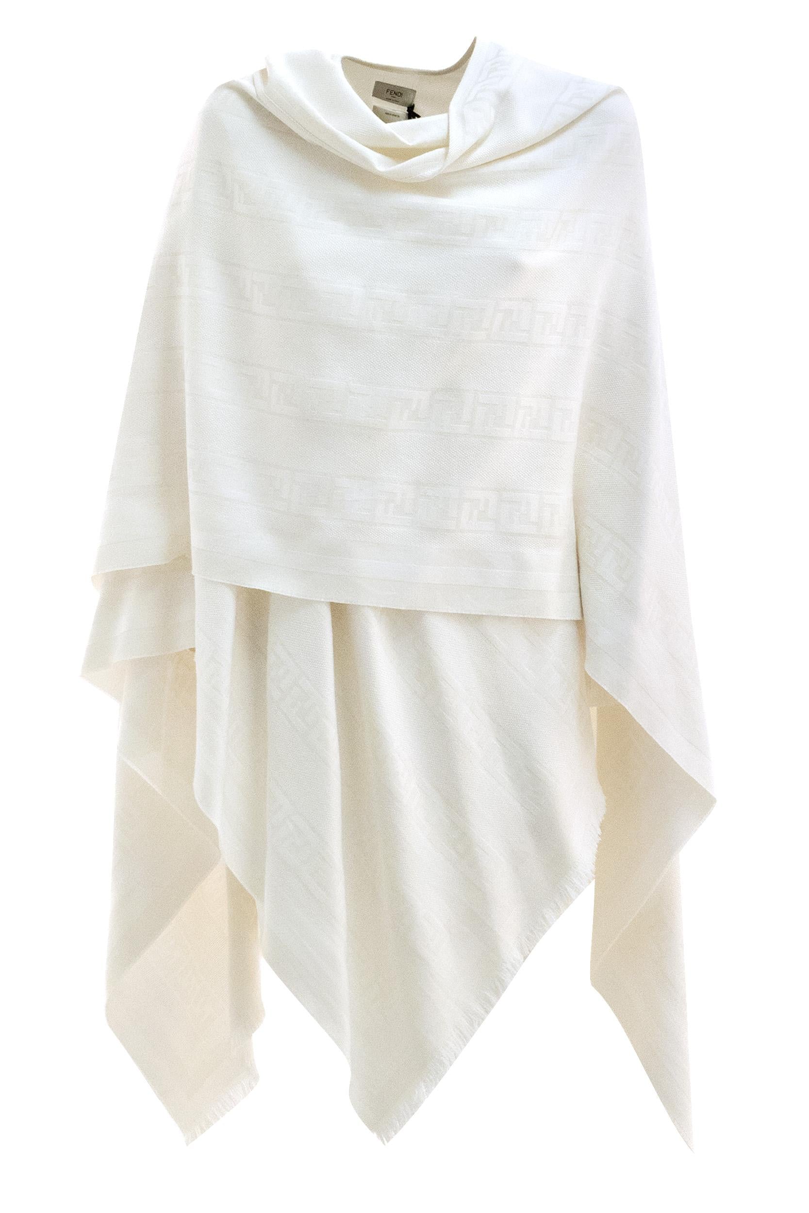 Poncho in lana e seta FF color avorio<BR/> FXX121 B13S F0NH8 FENDI 