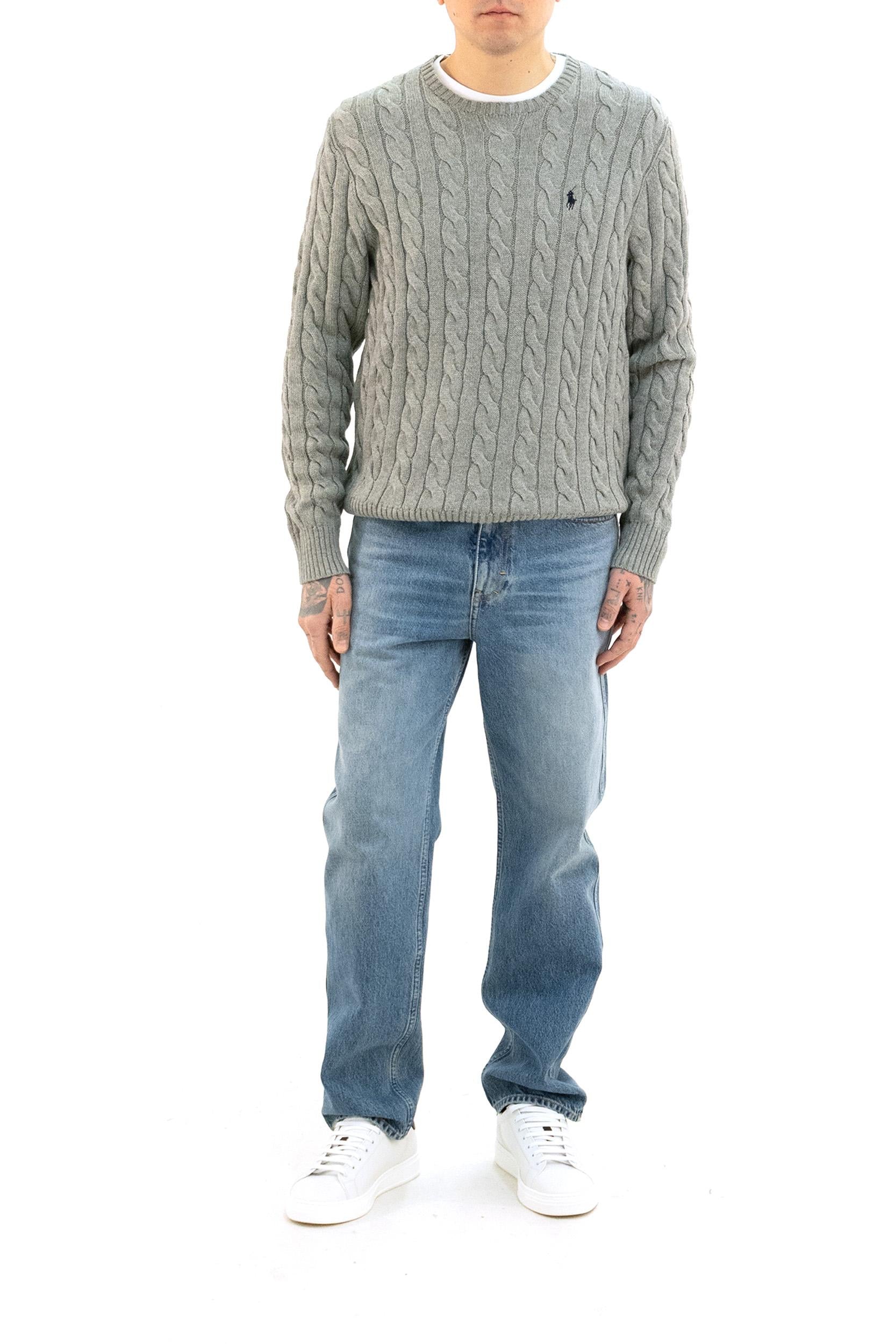 Maglia in Cotone a Trecce<BR/> 710775885013 GREY POLO RALPH LAUREN 