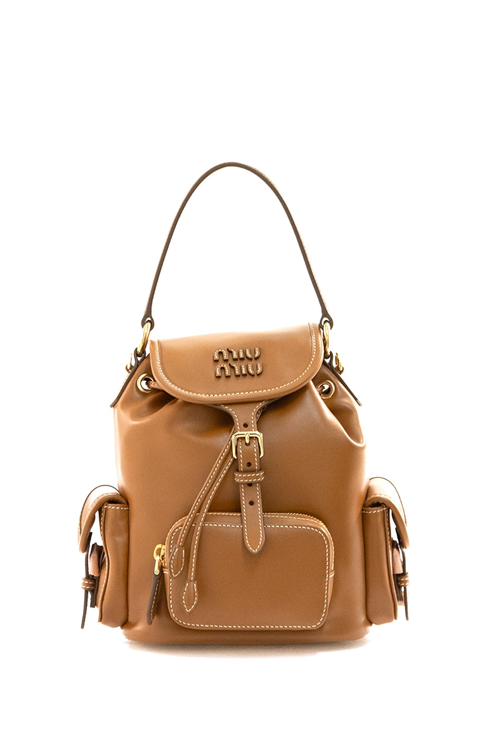Zaino in pelle di colore marrone 5BZ043 V OOM 2CRW F0046 MIU MIU 