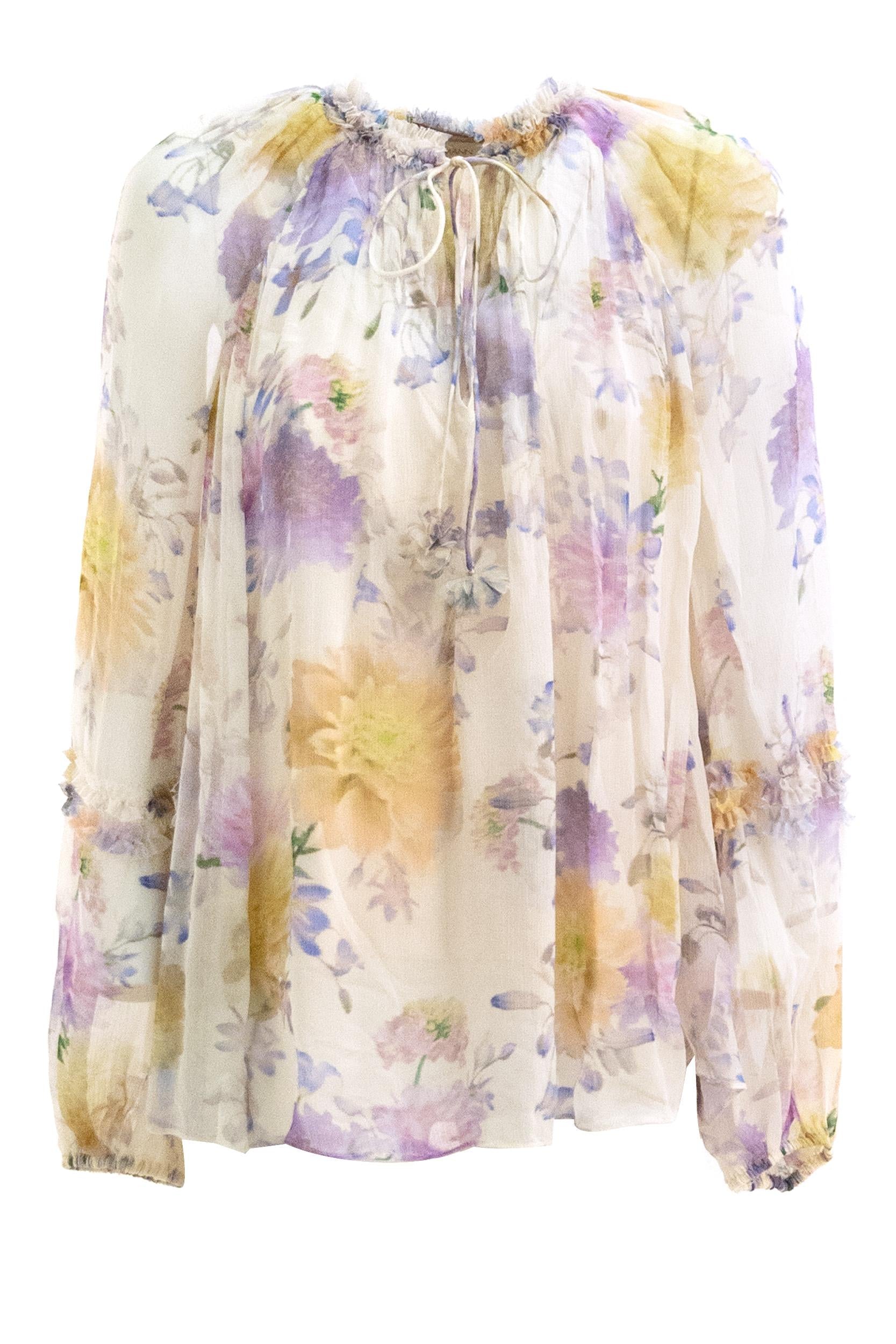 Blusa color crema con stampa floreale multicolore<BR/> 7921TS261 CREAM ZIMMERMANN 