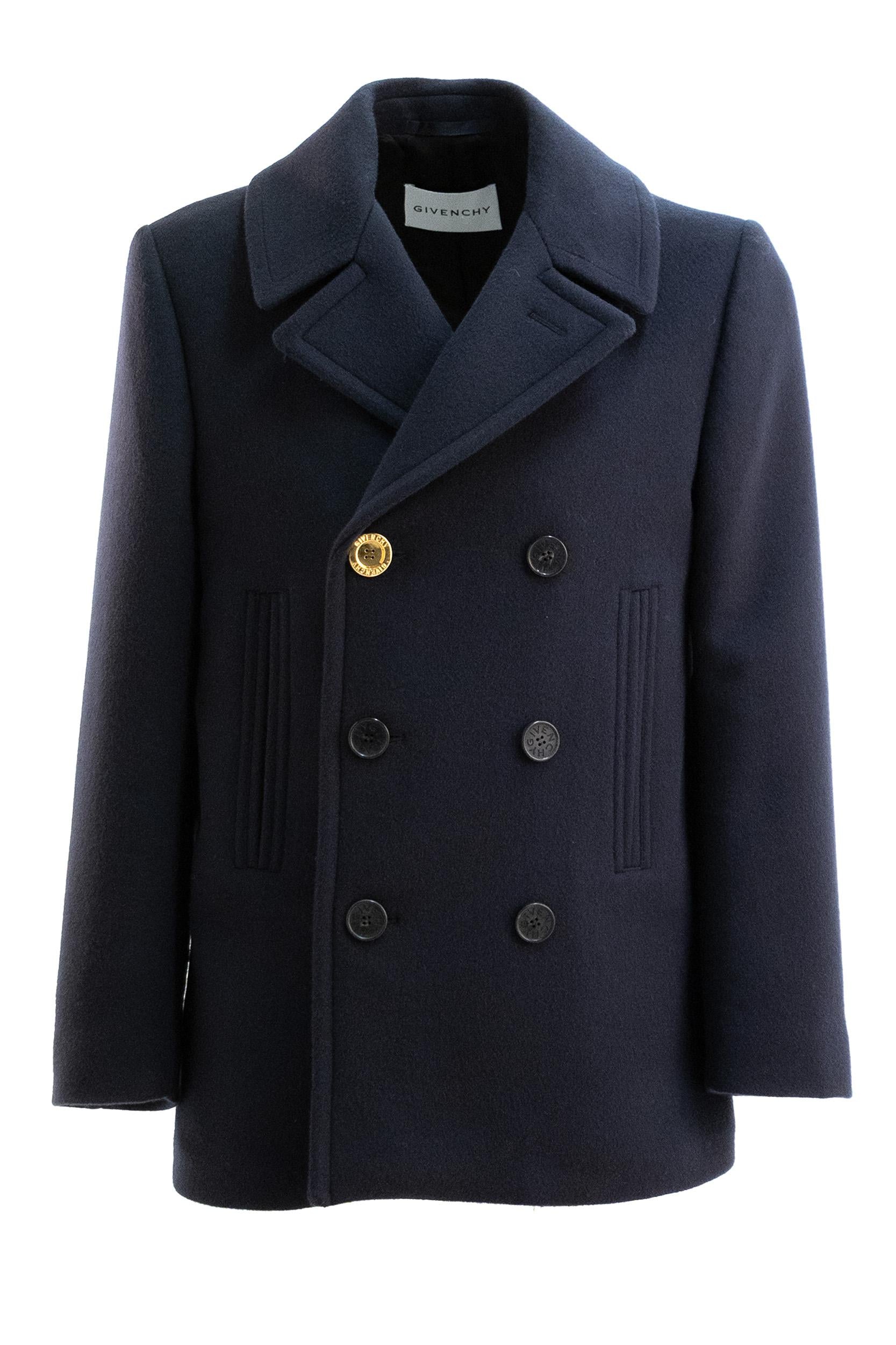 Caban doppiopetto in lana di colore blu scuro<BR/> BM01CU1640 401 GIVENCHY 