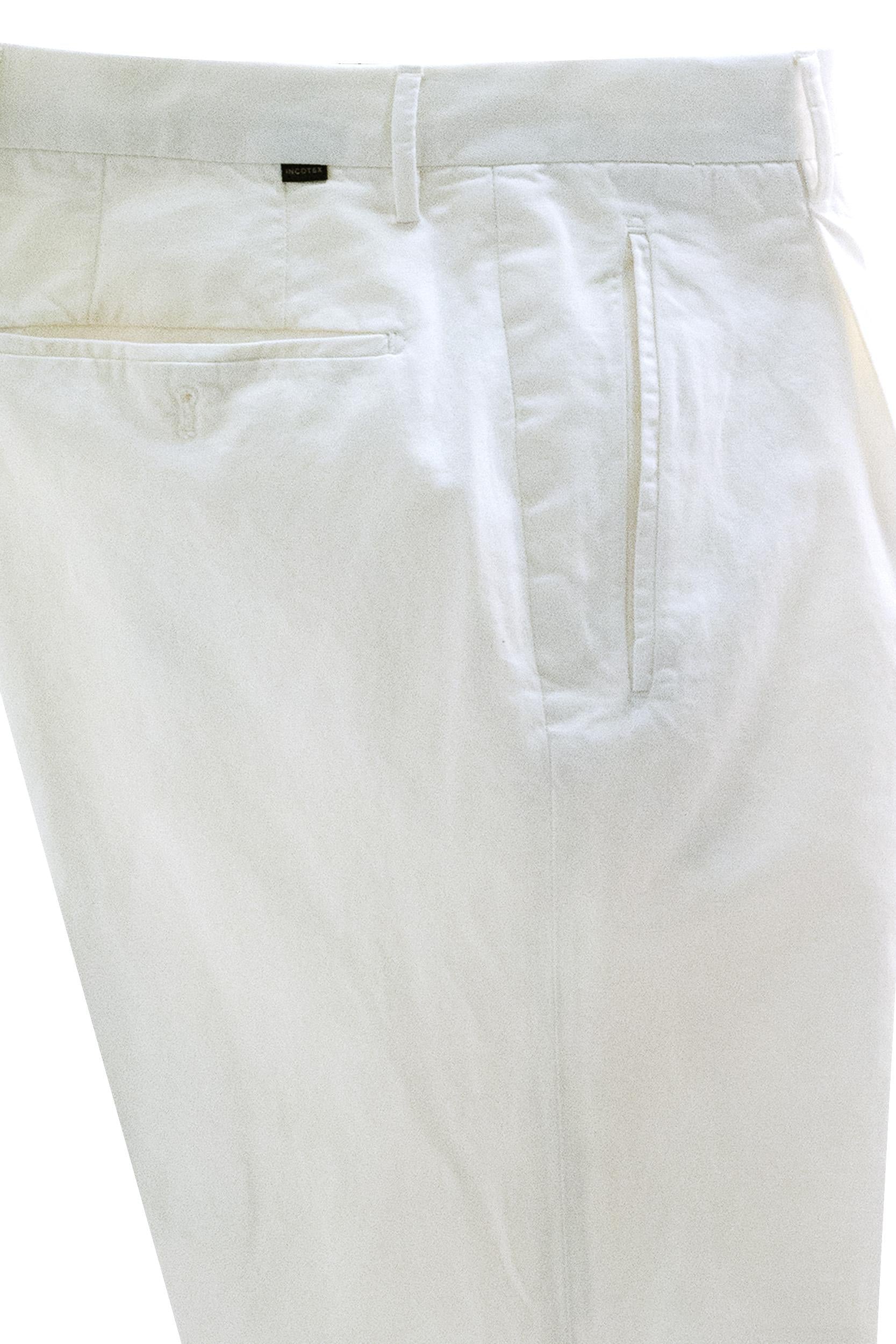 Pantaloni in cotone e lino di colore bianco<BR/> ZM541W 9423A 002 INCOTEX 