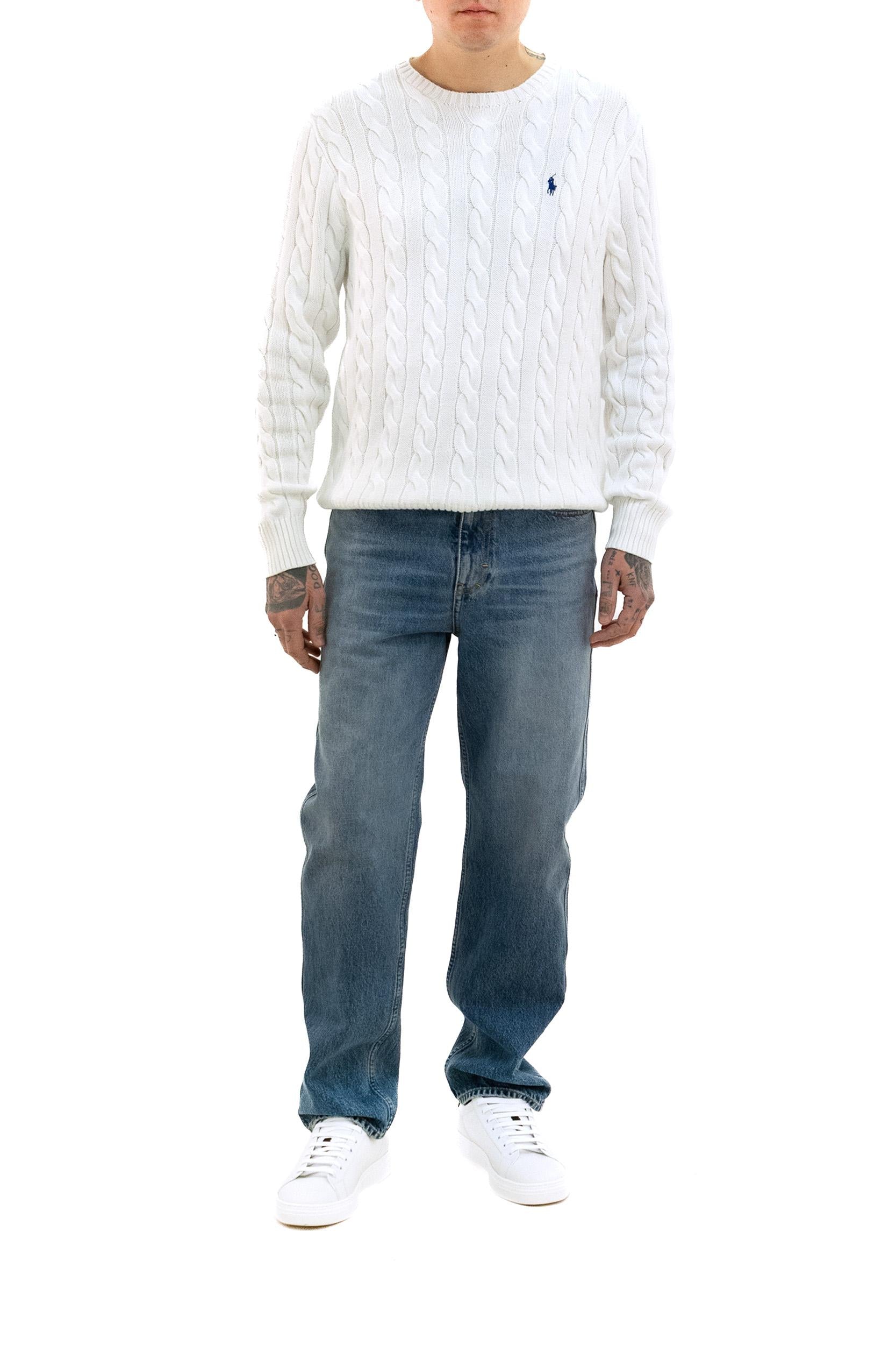 Maglia in Cotone a Trecce<BR/> 710775885033 WHITE POLO RALPH LAUREN 