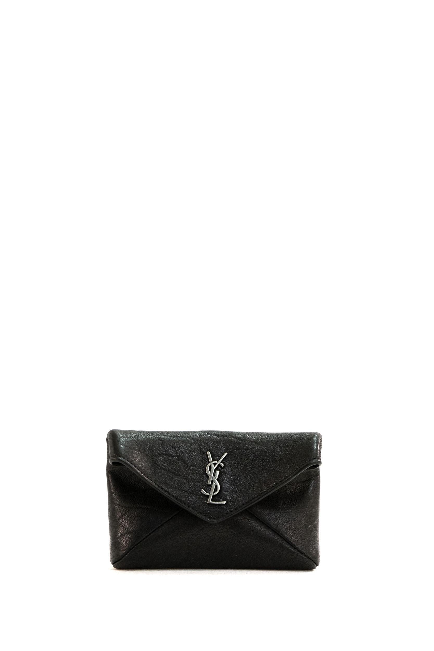 Porta carte in nappa martellata color nero <BR/> 844658 AACIA 1000 SAINT LAURENT 