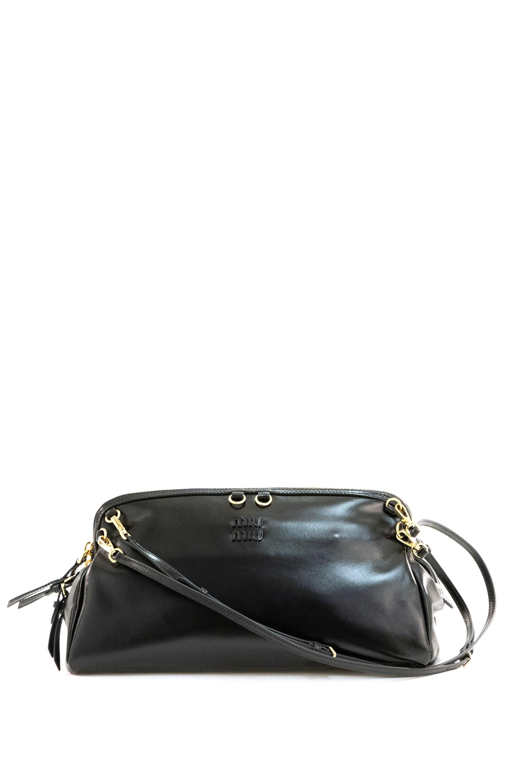 Borsa a spalla in pelle lucida color nero <BR/> 5BF129 2IEO F0002 MIU MIU 