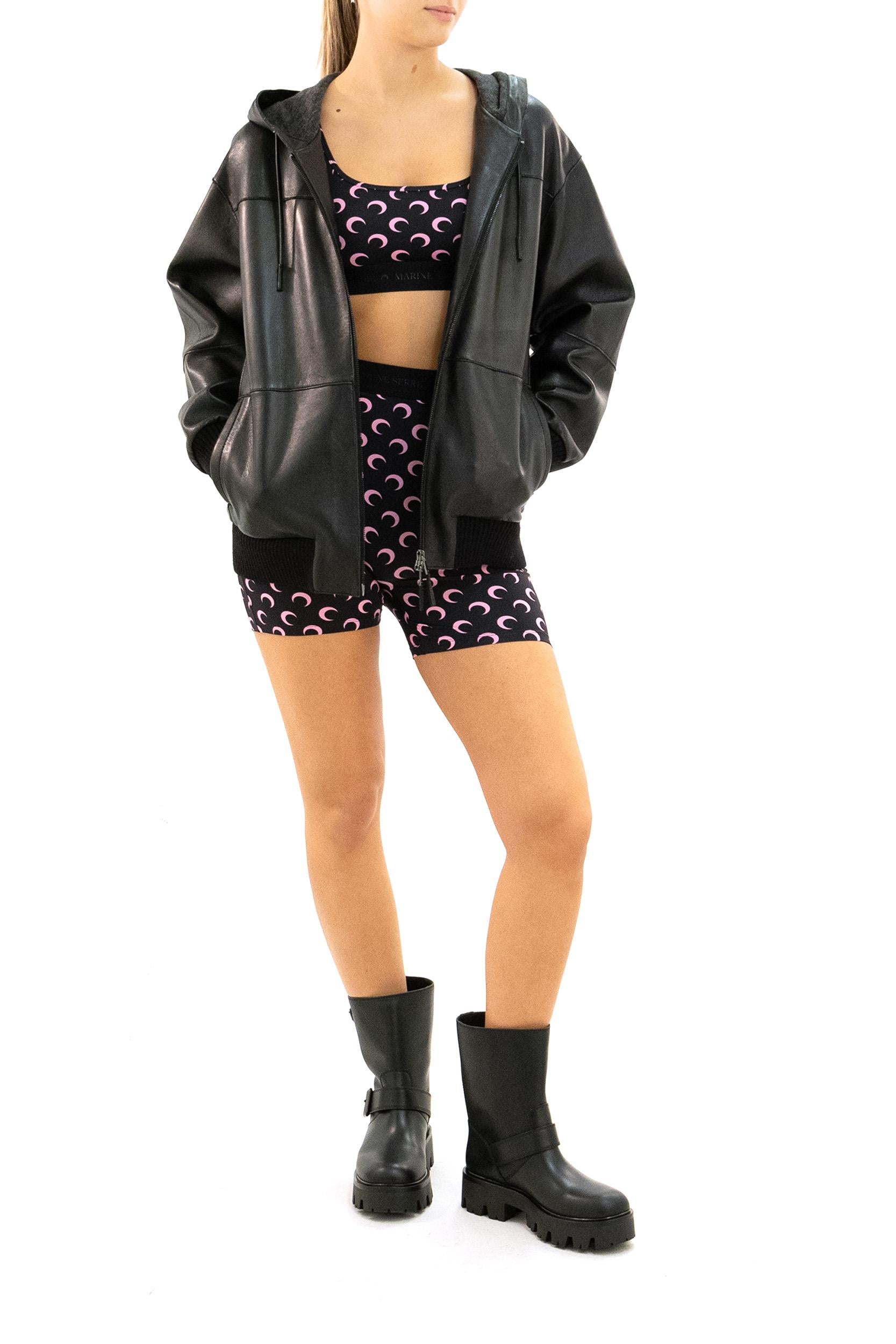 Cycling shorts in jersey elasticizzato di colore nero <BR/> WSH007A CJER0001 BK90 MARINE SERRE 