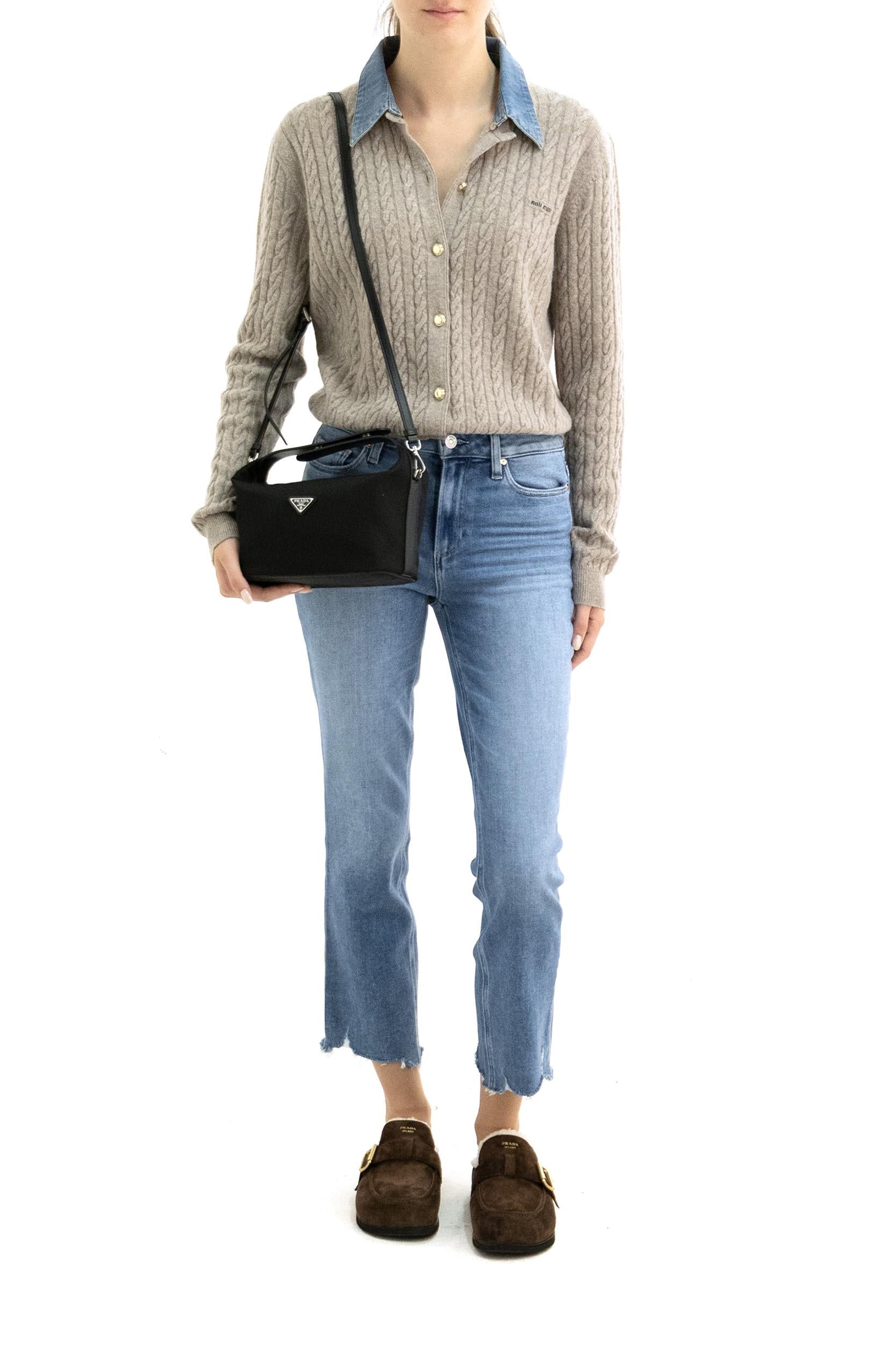 Cardigan a trecce in lana e cashmere color sabbia<BR/> MMF04C S OOO 6342 F0036 MIU MIU 