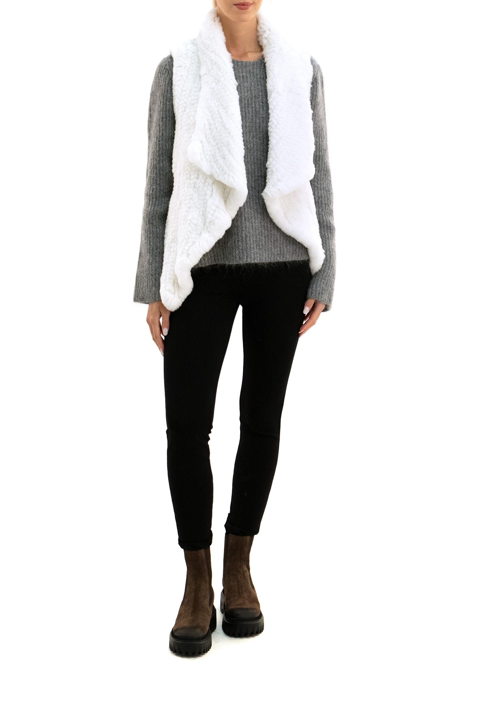 YVES SALOMON Gilet in coniglio color bianco<BR/> 26WAG30850KREX C10 YVES SALOMON 