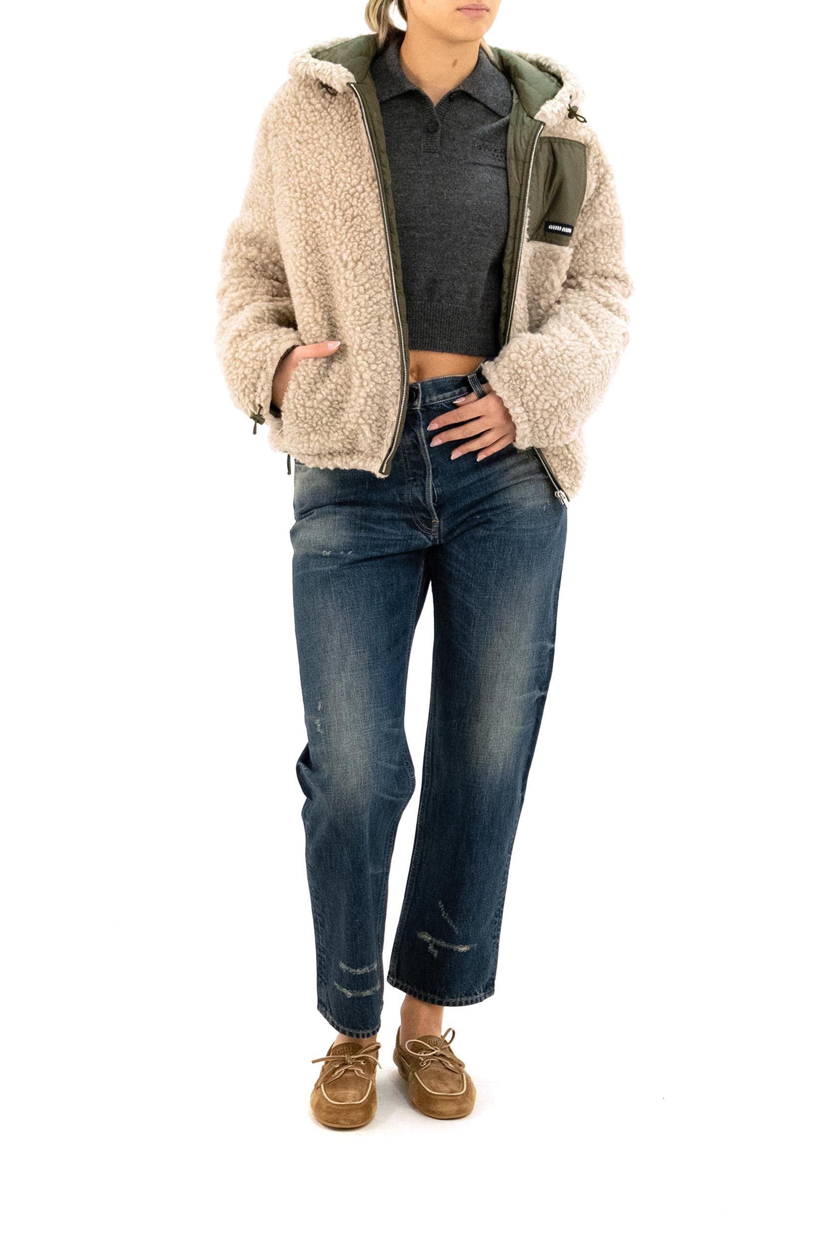 Piumino in teddy e pongé tec color beige<BR/> ML1376 S OOO 18S9 F03QQ MIU MIU 