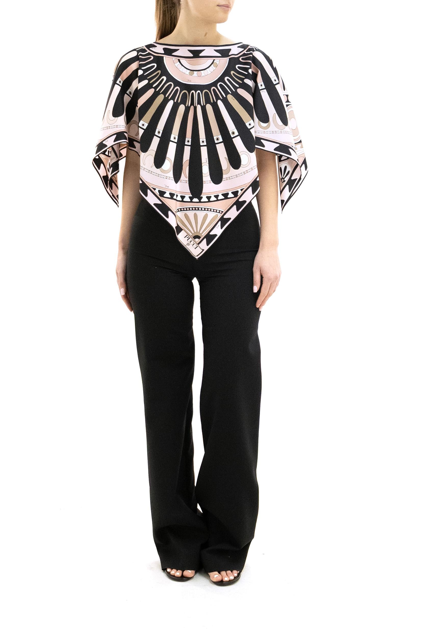 Top caftano con stampa Soleil color rosa e nero <BR/> 6HRM95 6H893 O30 EMILIO PUCCI 