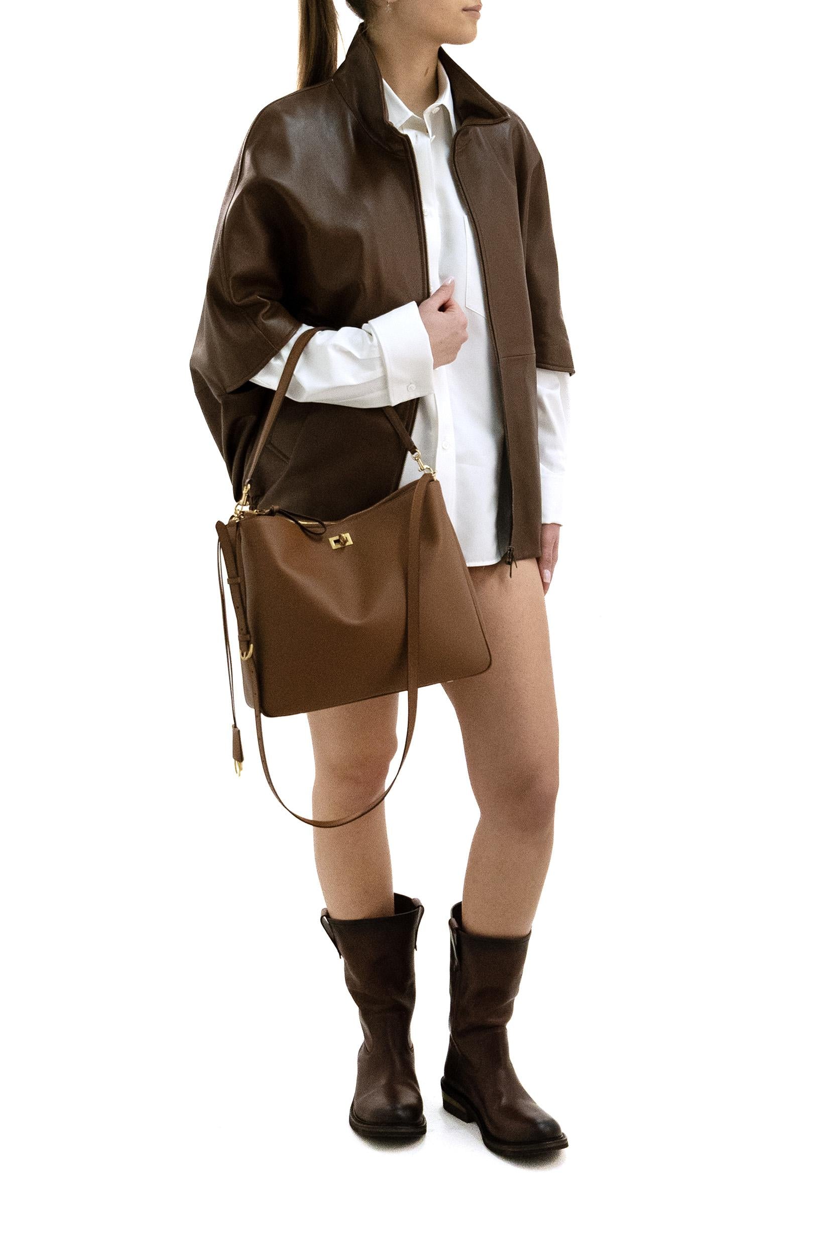 Mantella in pelle di colore marrone<BR/> 871987 TUS11 2135 BALENCIAGA 