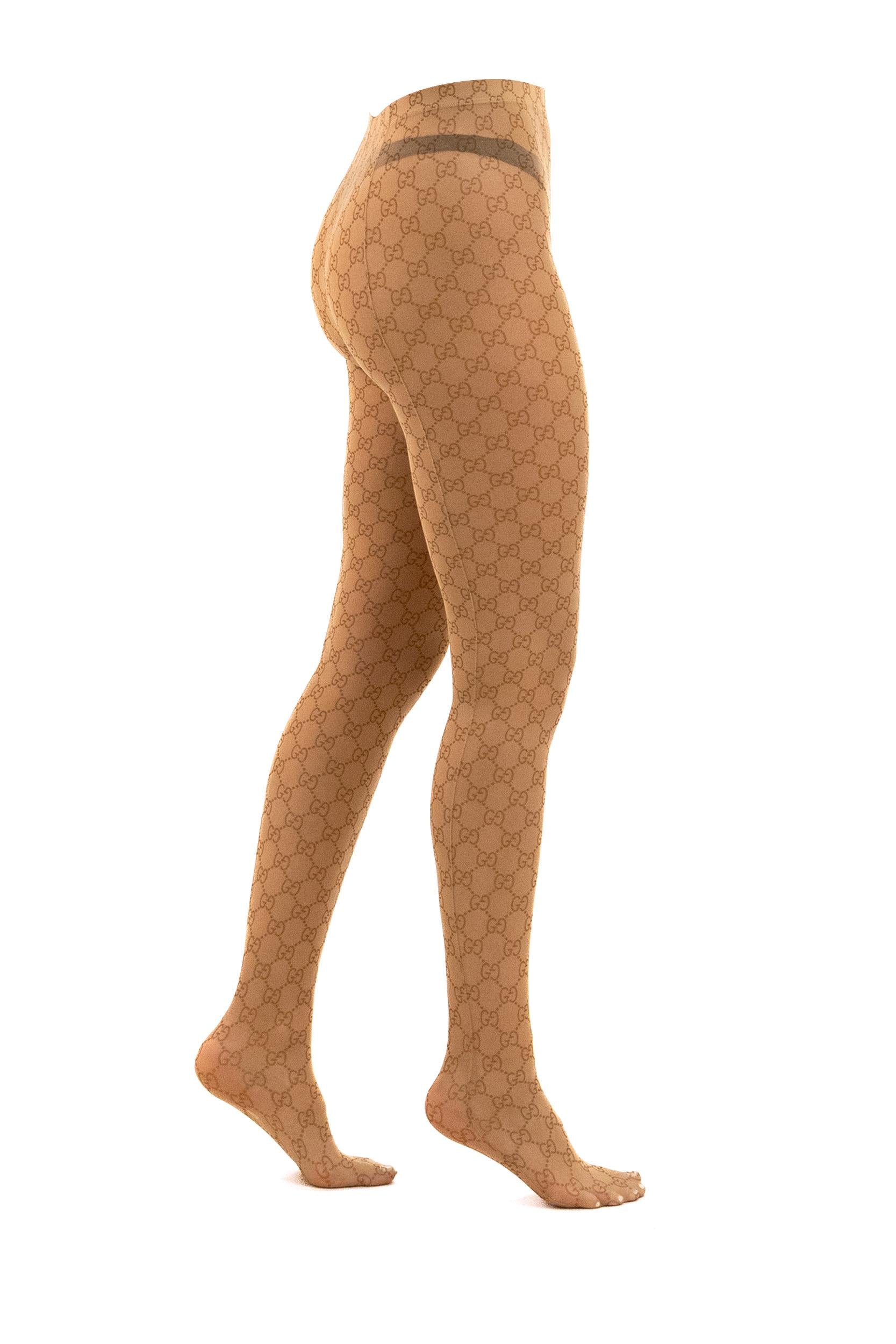 Collant in nylon stretch stampato color beige<BR/> 849720 3GAN9 9700 GUCCI 