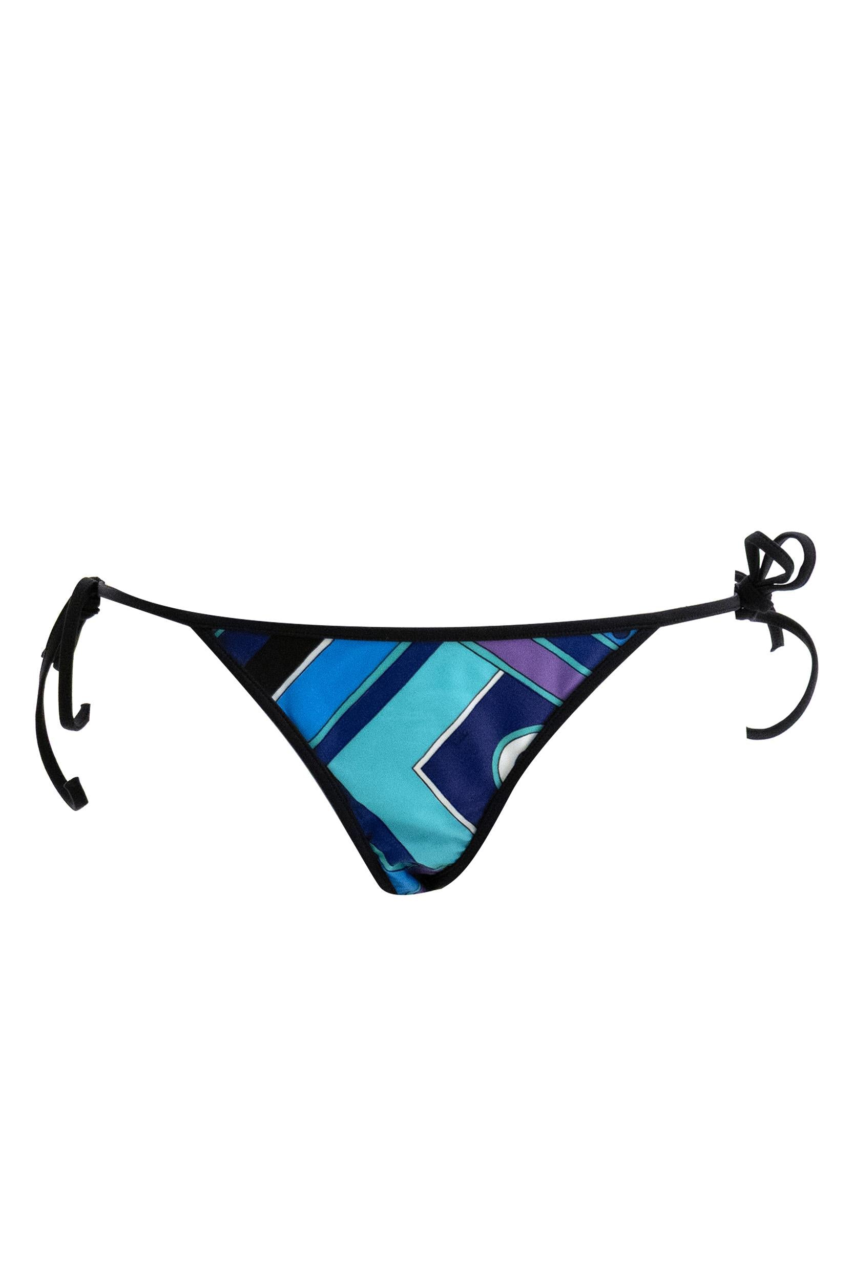 Slip Bikini in lycra elastica con stampa Vivara di colore turchese e blu<BR/> 6HMX77 6H895 P20 EMILIO PUCCI 