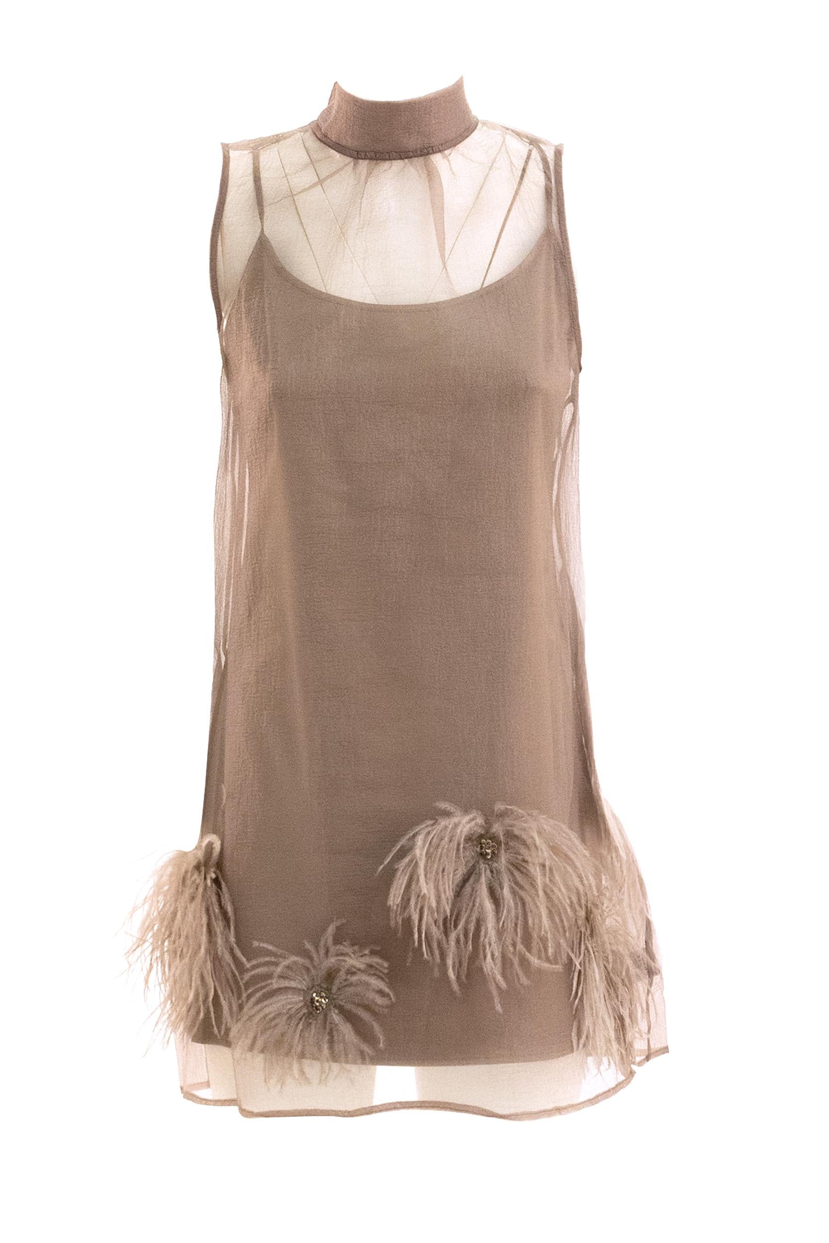 Abito Albee in organza color tortora <BR/> R25F2214ID TRUF STAUD 