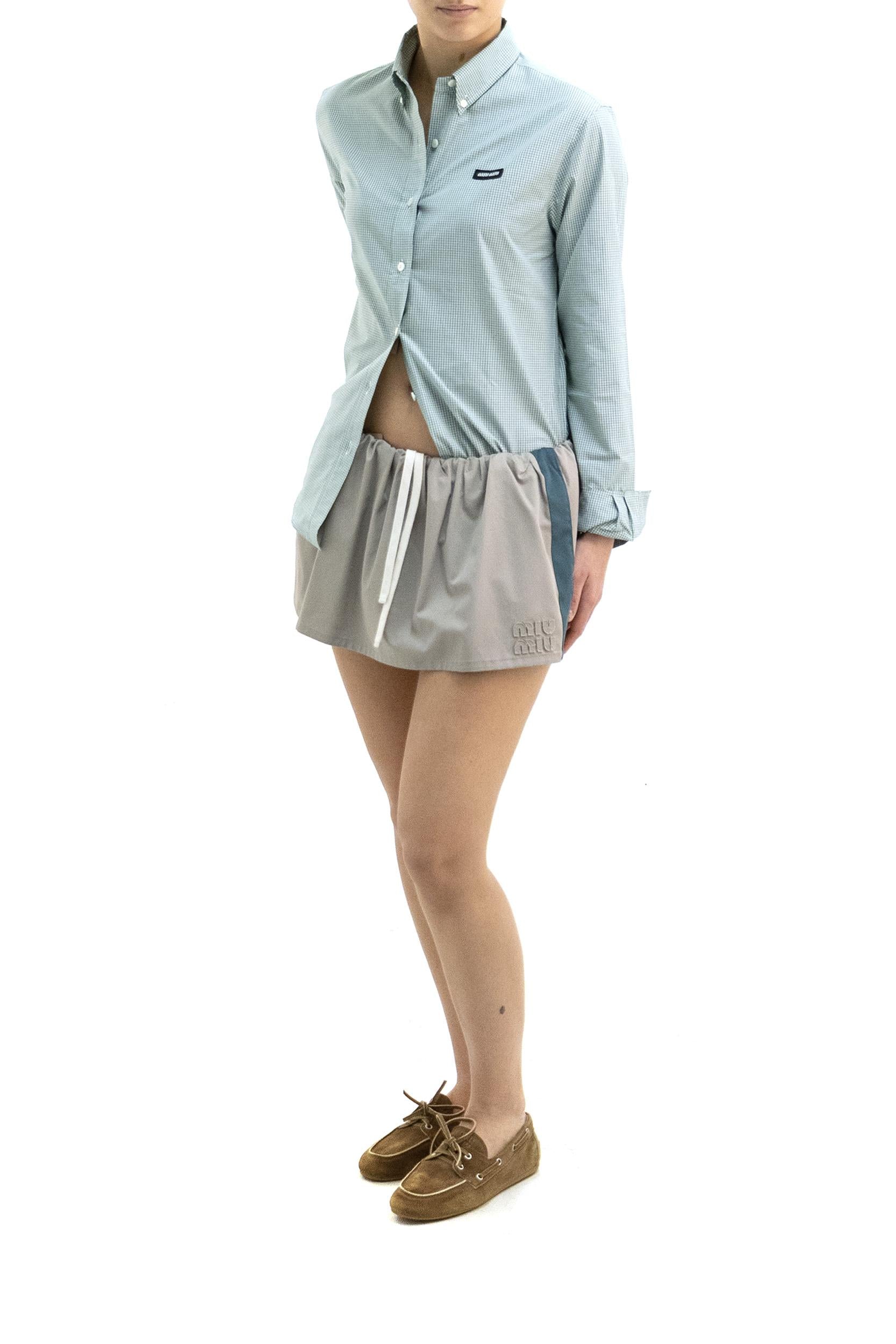 Camicia in popeline a quadretti color bianco e verde<BR/> MK1842 S OOO 1805 F077U MIU MIU 
