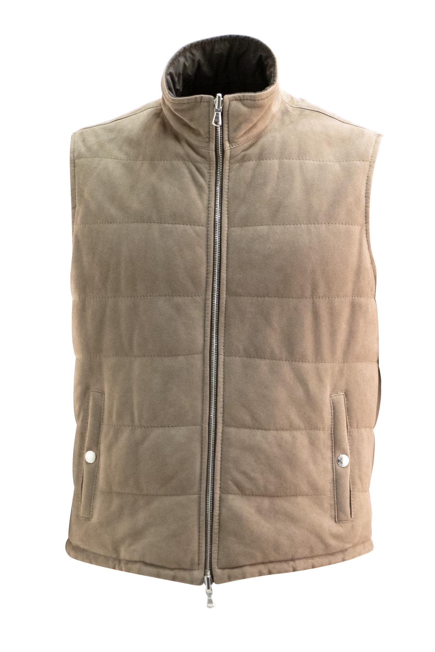 Gilet reversibile in suede e tessuto tecnico di colore beige<BR/> 53200 4403 0025 BARBA 