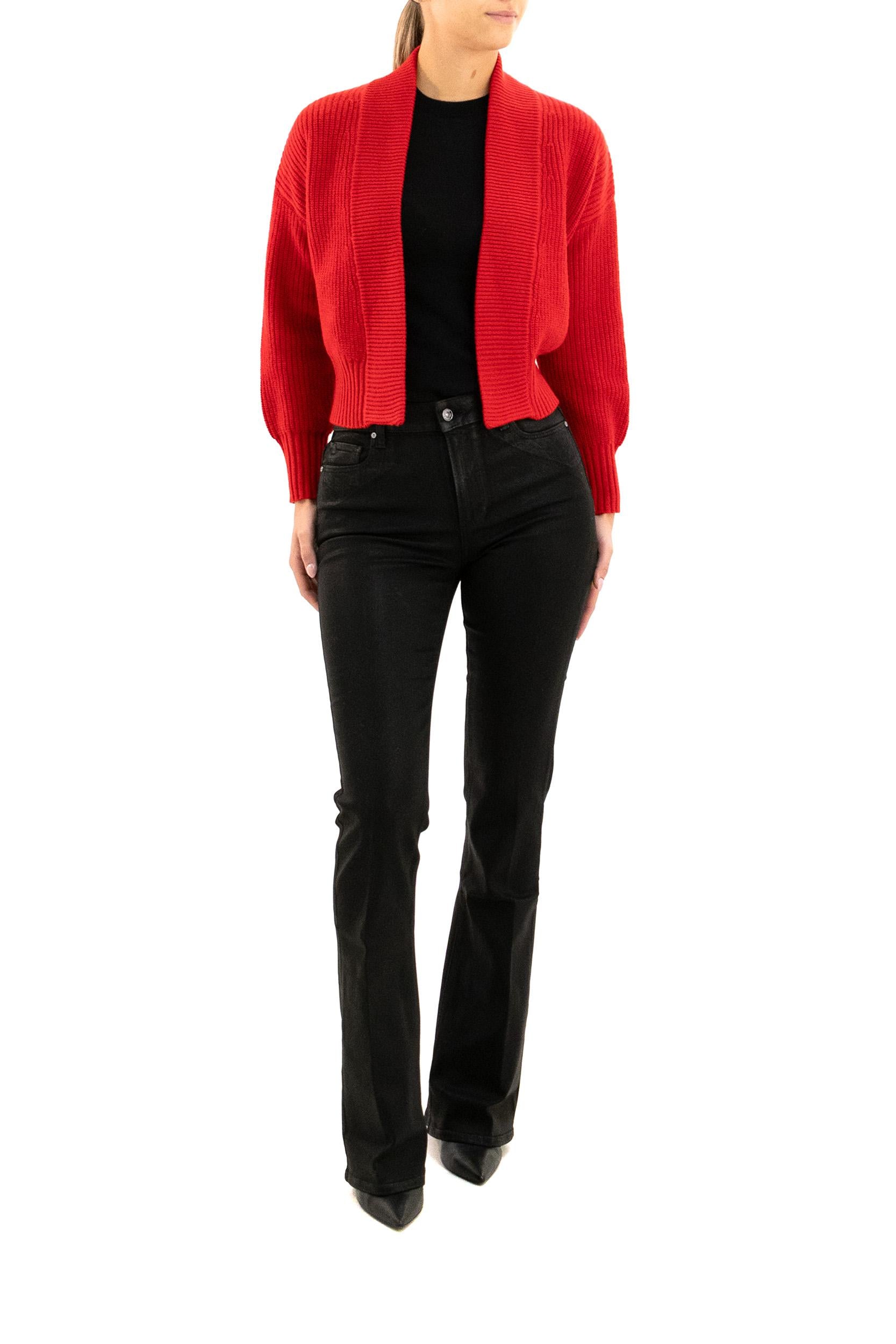 Cardigan in lana di colore rosso<BR/> B2053 602 376 BASE 