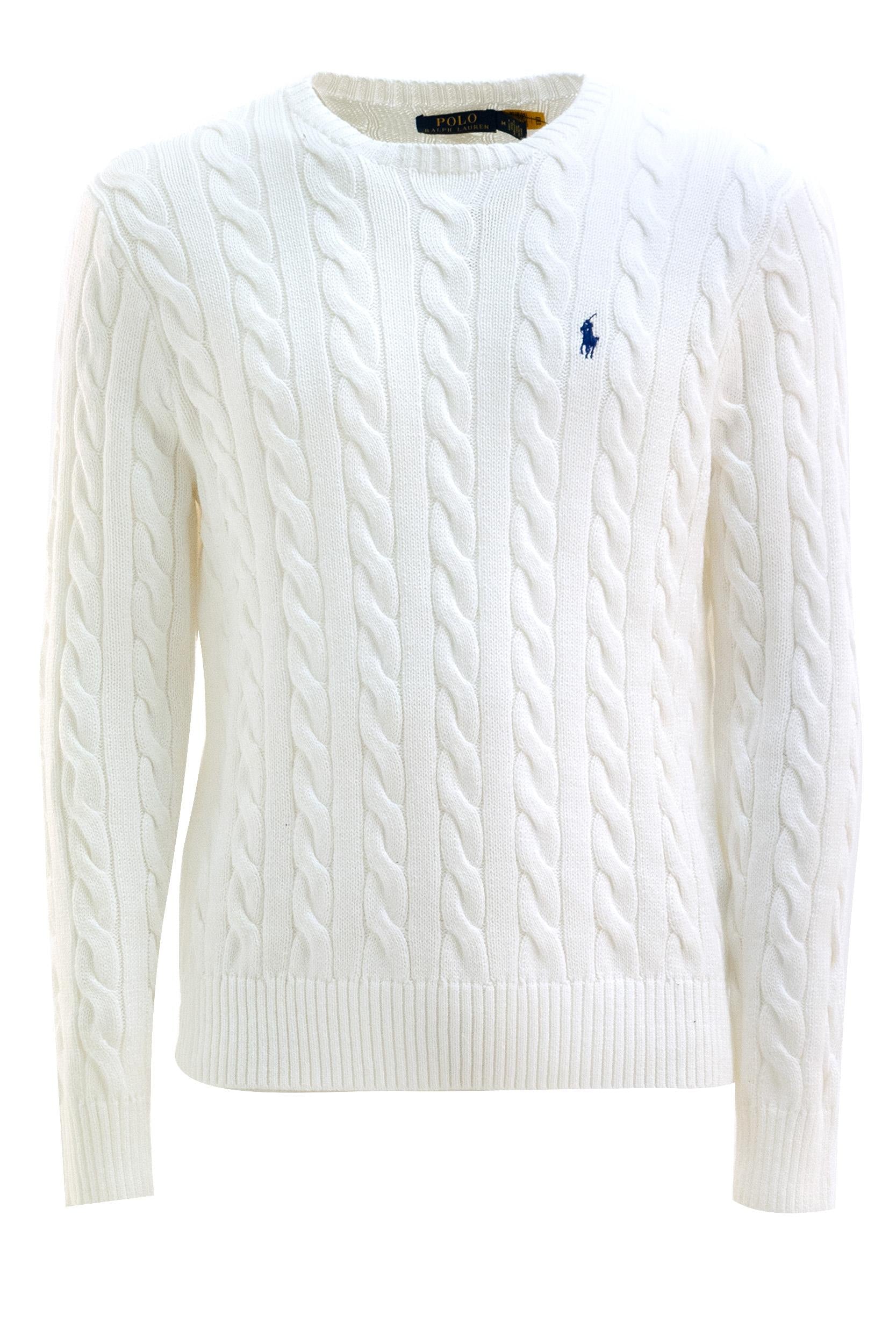 Maglia in Cotone a Trecce<BR/> 710775885033 WHITE POLO RALPH LAUREN 