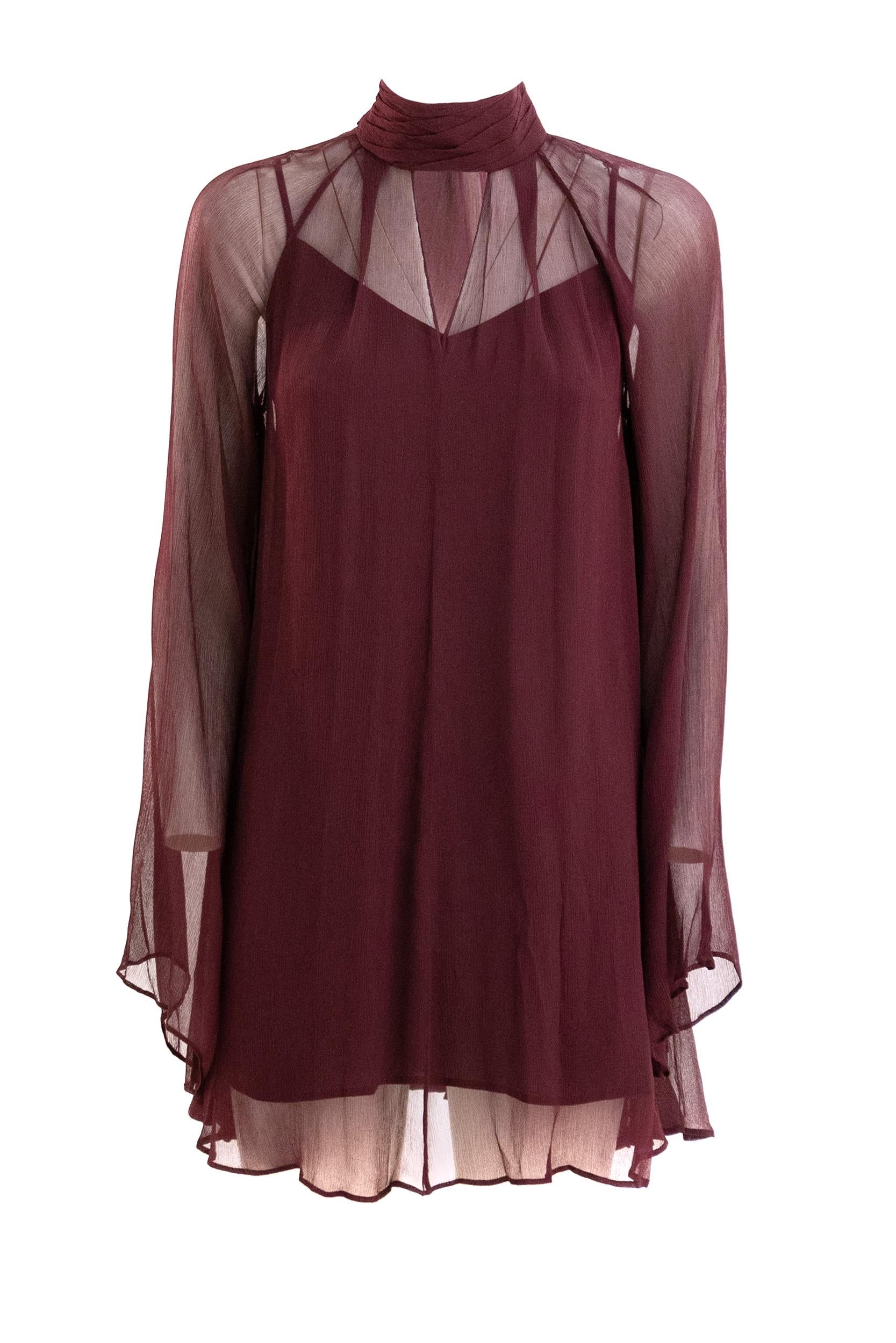 Abito Esther in chiffon trasparente color bordeaux <BR/> R25F2240CF SYRAH STAUD 