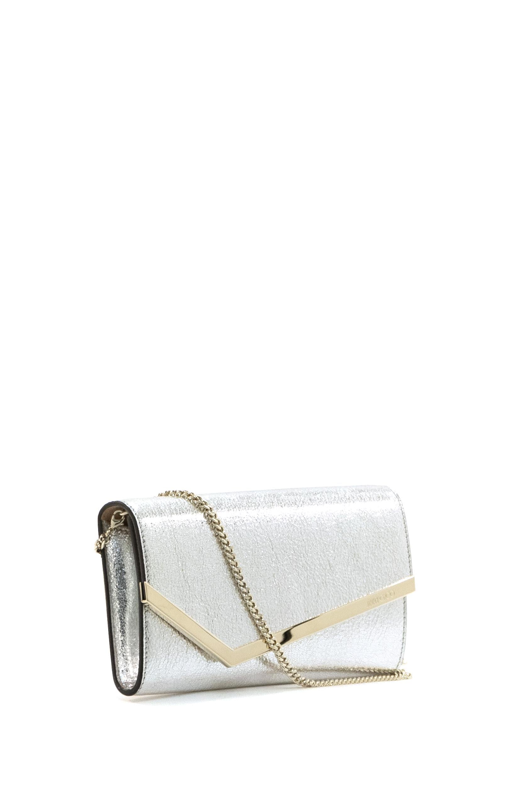 Clutch Emmie in pelle glitterata color champagne EMMIE GLE CHAMPAGNE JIMMY CHOO 