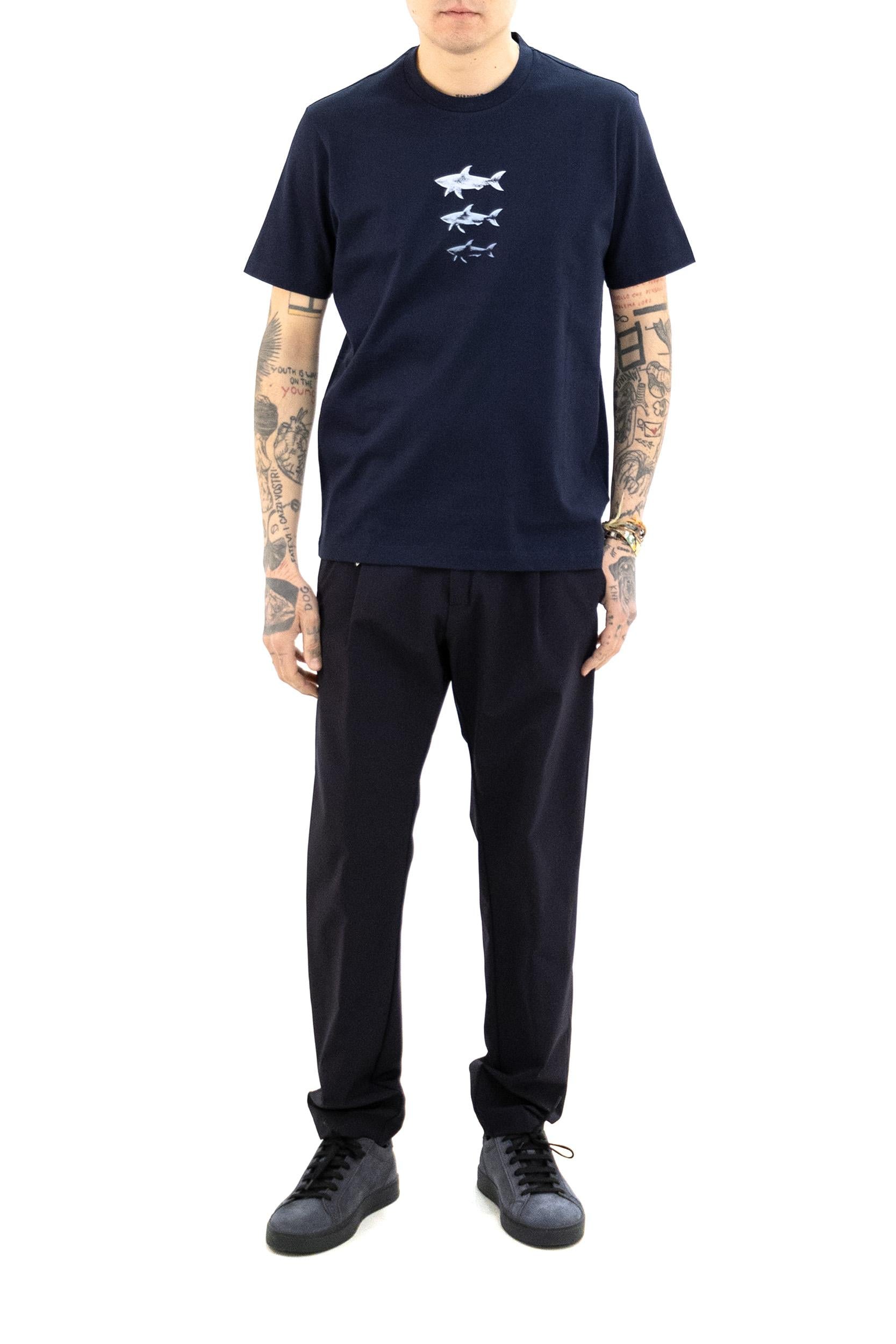 T-shirt in jersey di cotone di colore blu<BR/> 26411048 013 PAUL & SHARK 