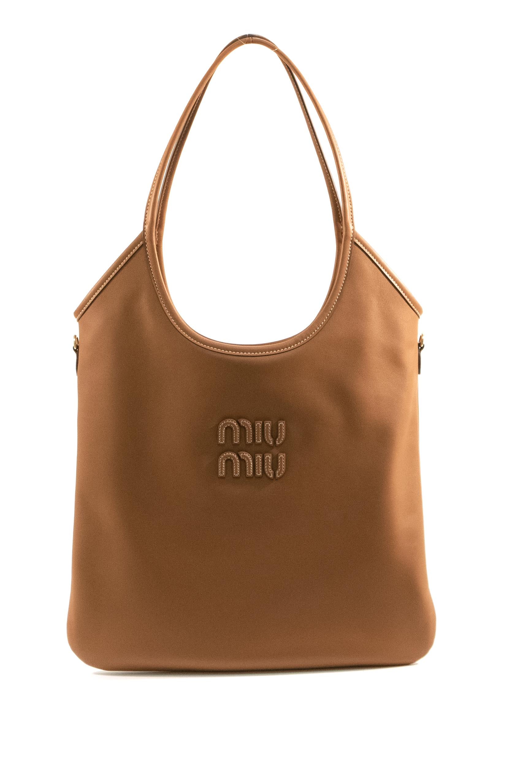 Borsa IVY in pelle liscia color cuoio 5BG231 V MLN 2CRW F0046 MIU MIU 