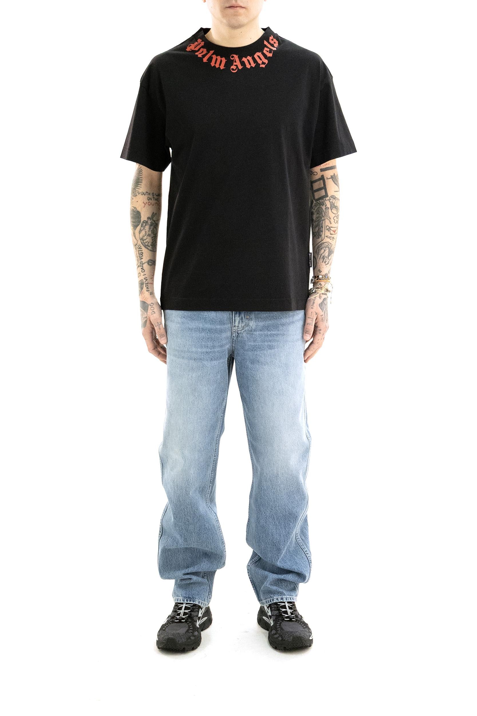 T-shirt Neck Logo in Cotone<BR/> PMAA109S26JER008 1003 PALM ANGELS 