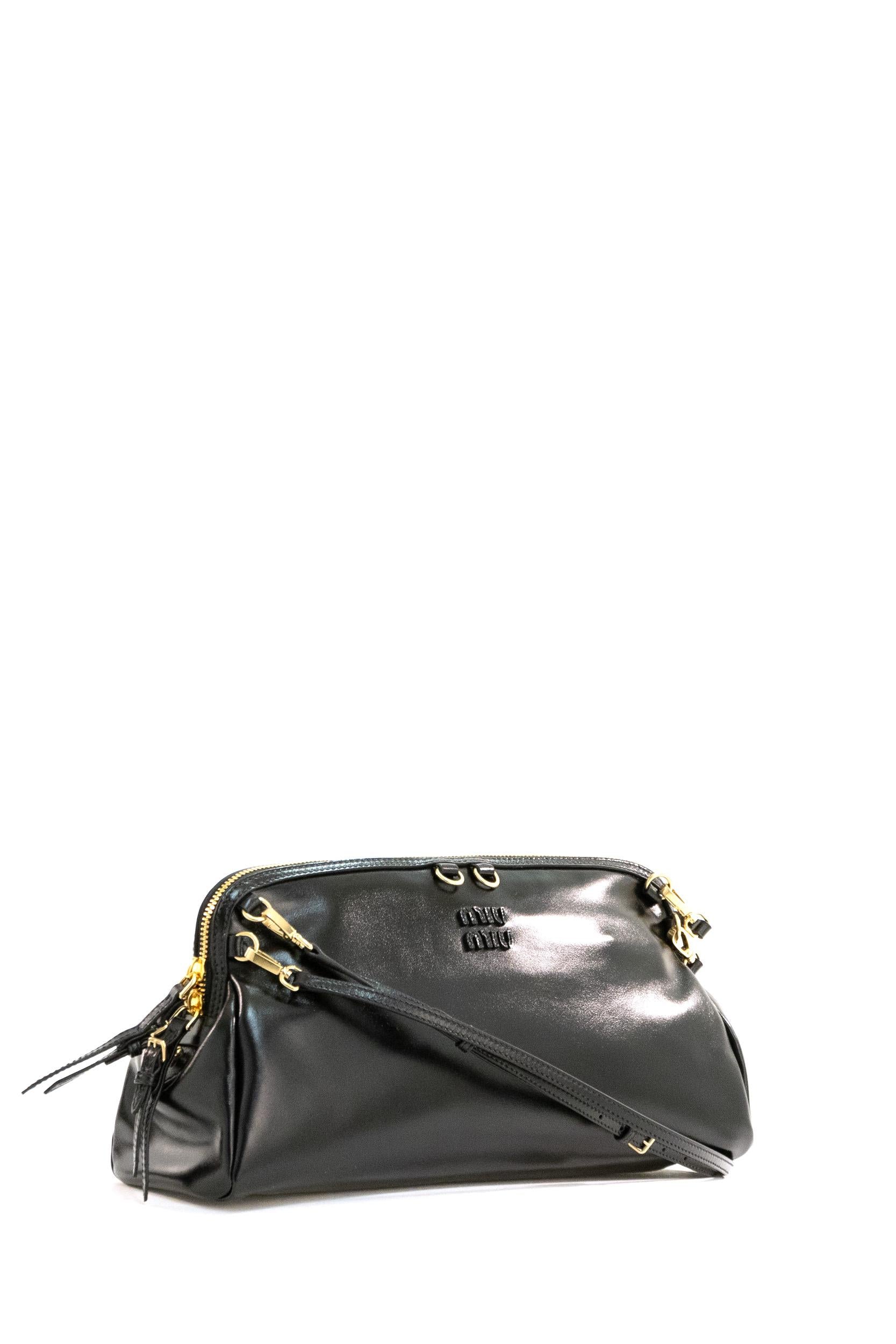 Borsa a spalla in pelle lucida color nero <BR/> 5BF129 2IEO F0002 MIU MIU 