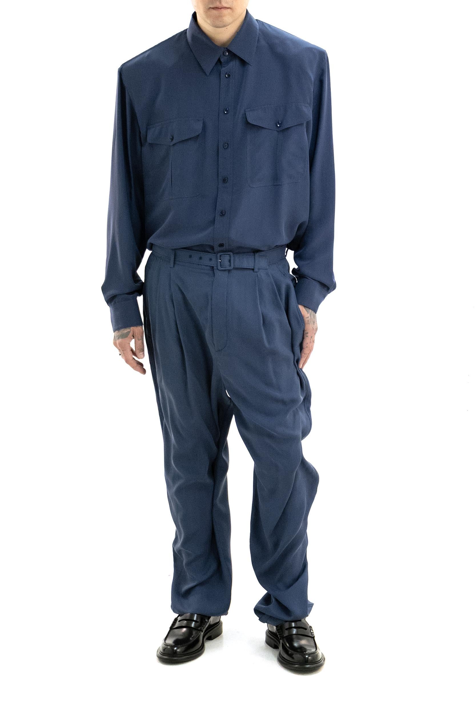 Camicia in viscosa e seta di colore blu<BR/> 854249 Y2N49 4812 SAINT LAURENT 