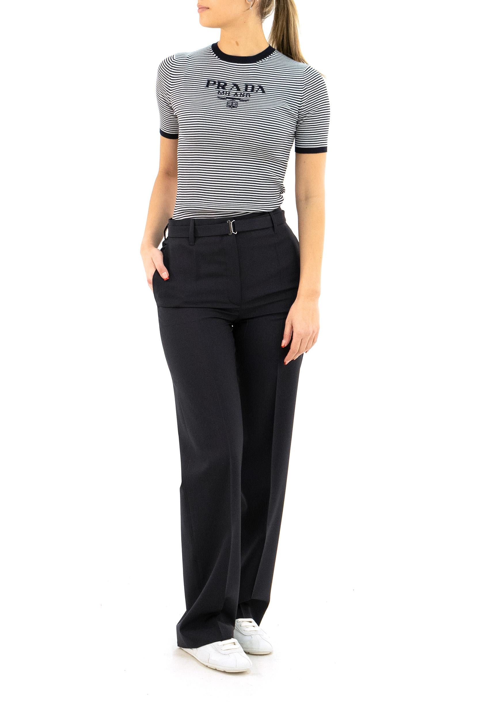 Pullover in maglia di seta a righe di colore blu e bianco<BR/> P24T1F S WMO 19BV F022X PRADA 