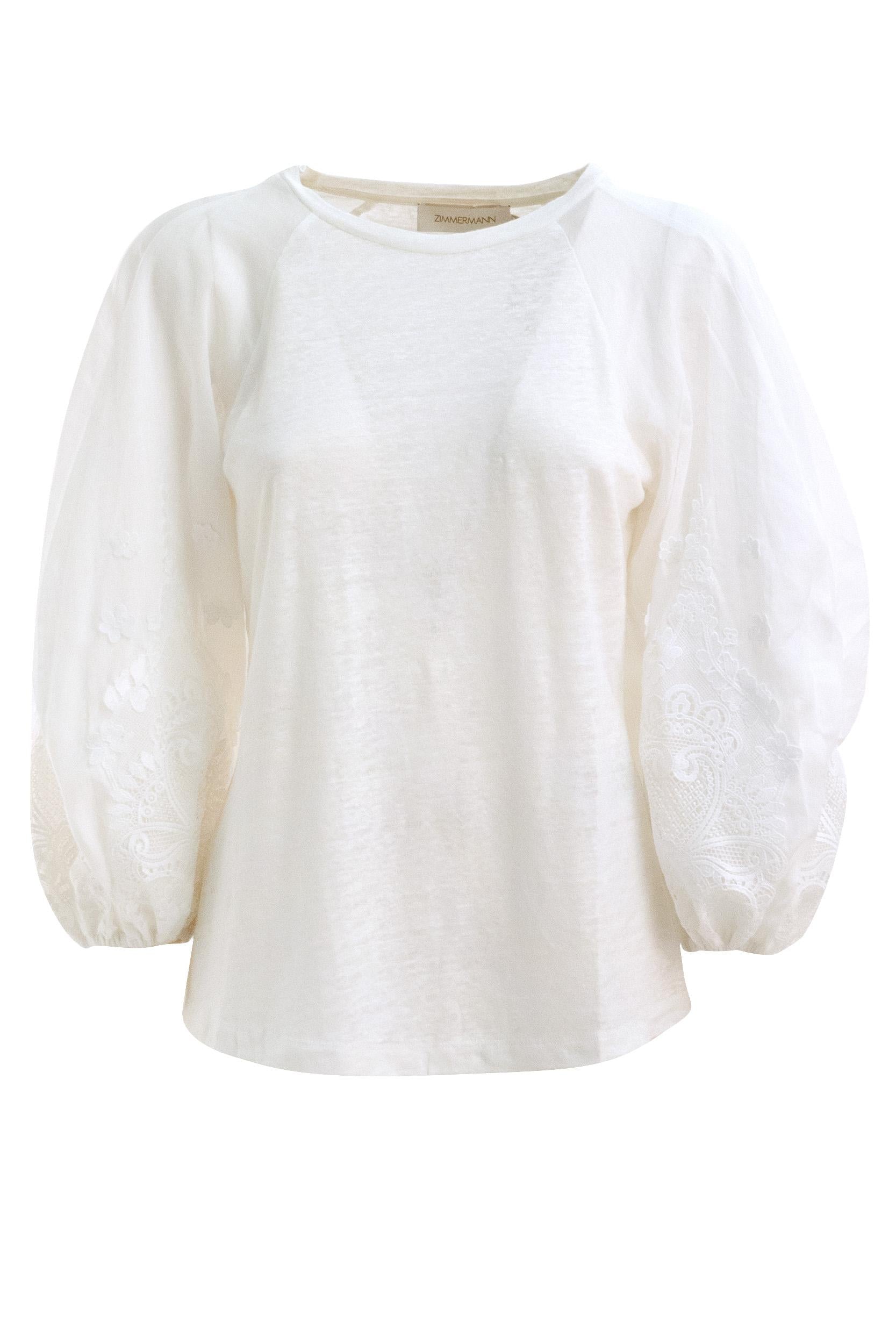 T-shirt con Maniche a Campana Lino Avorio<BR/> 5497TF25R IVORY ZIMMERMANN 