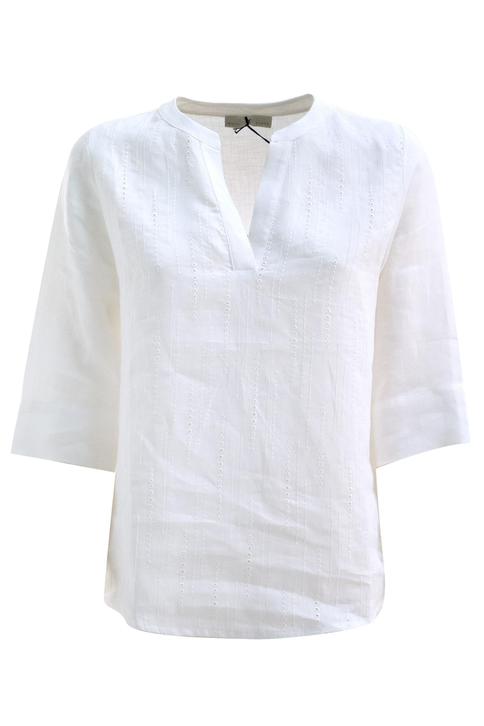 T-shirt in lino di colore bianco <BR/> WH 1062 0002 WHY CI 
