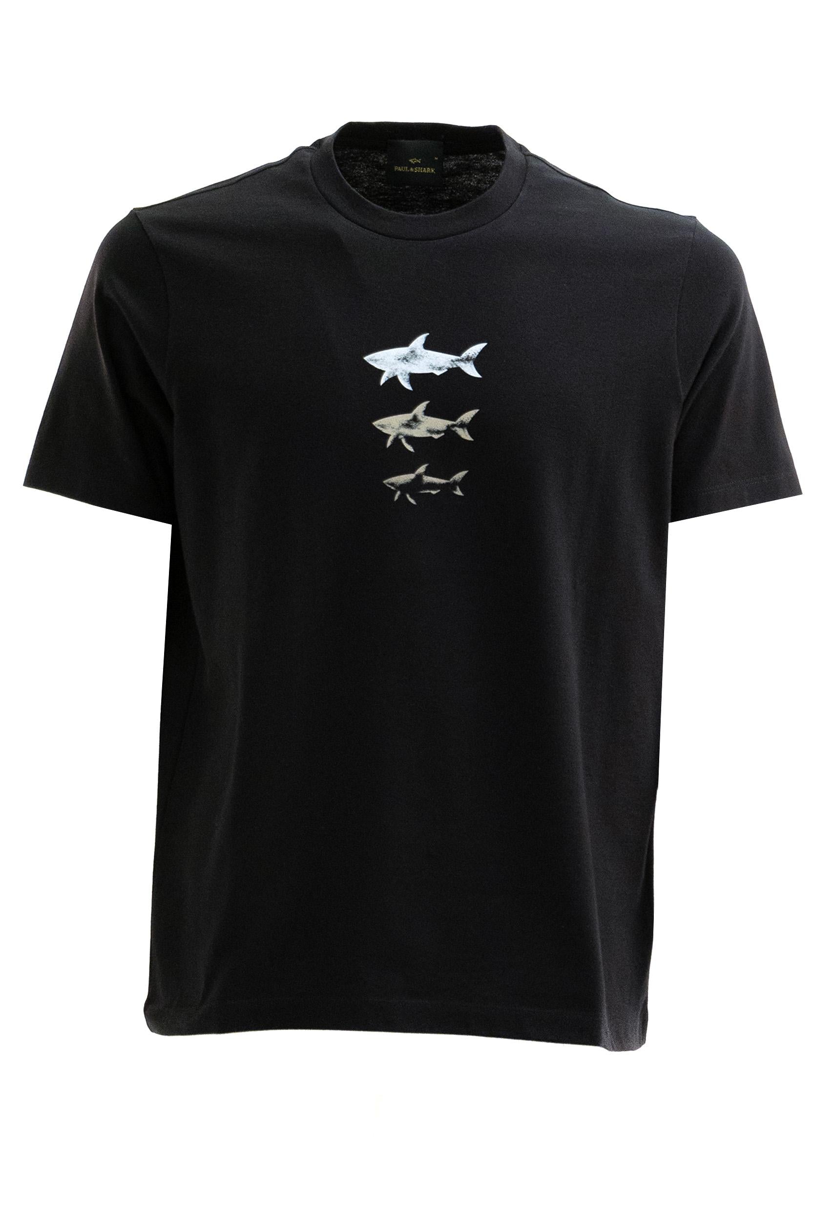 T-shirt in jersey di cotone di colore nero<BR/> 26411048 011 PAUL & SHARK 