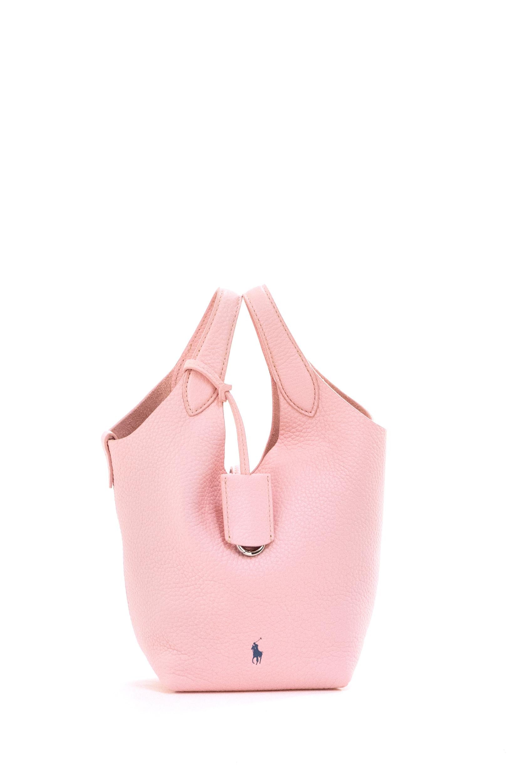Borsa Tote Polo Play piccola in pelle martellata color rosa<BR/> 428944657003 CANDY POLO RALPH LAUREN 